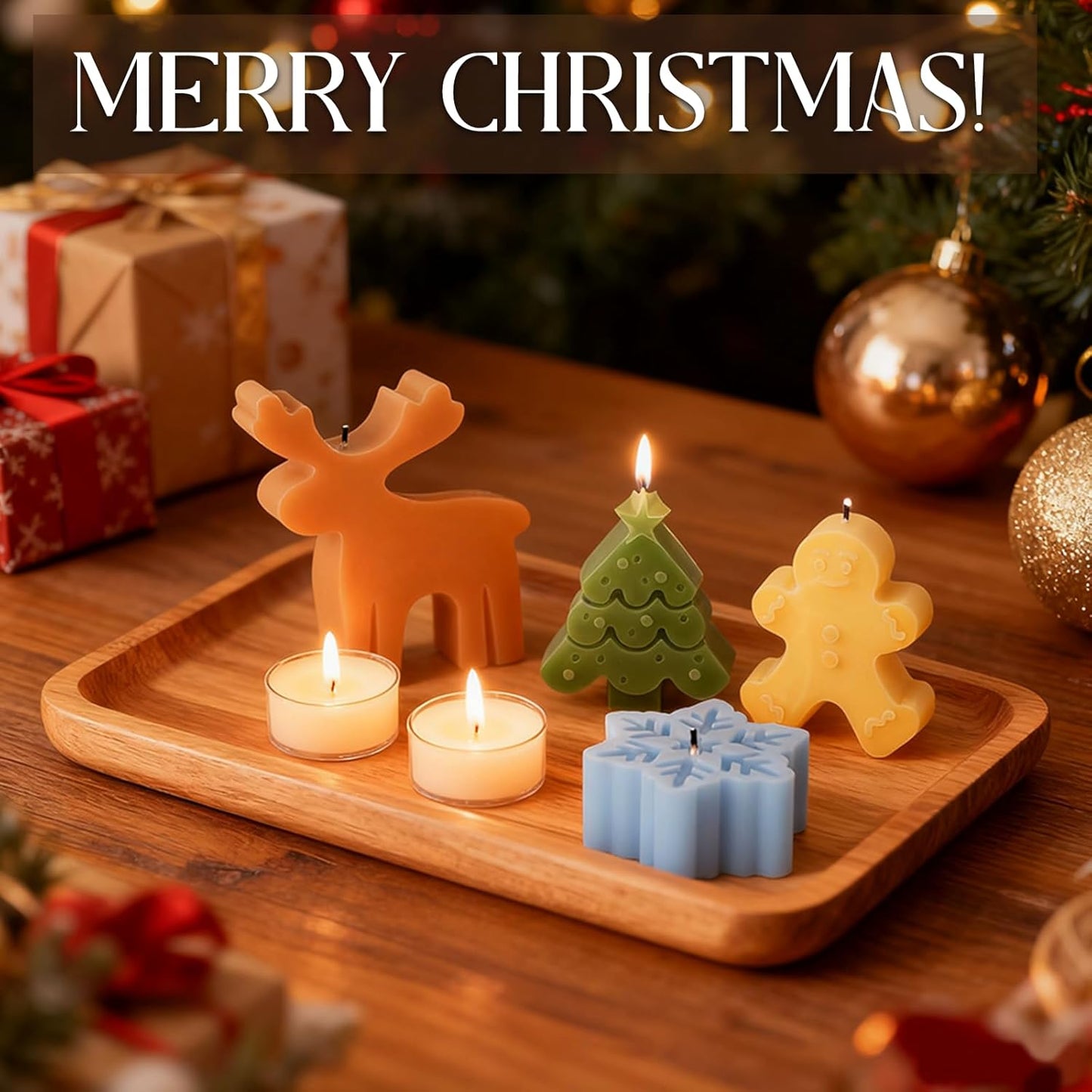 4 Pack Christmas Candle Molds, Moldes para Velas De Navidad Resin Christmas Silicone Molds for Candles, Wax Candle Making Molds for DIY Chocolate, Soap (Snowflake, Snowmen, Christmas Tree, Reindeer)
