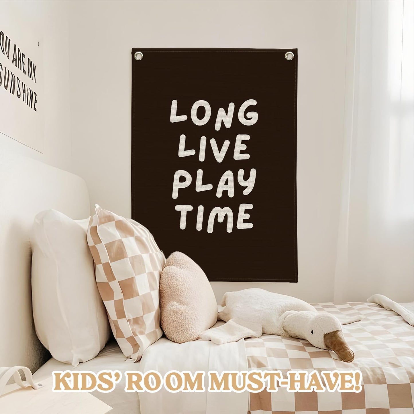 Playroom Decor,Play Room Wall Decor, Long Live Playtime Linen Banner,Baby Nursery Decor Wall Hanging Flag for Bedroom Playroom Classroom Kids Rroom 18x25 Inch