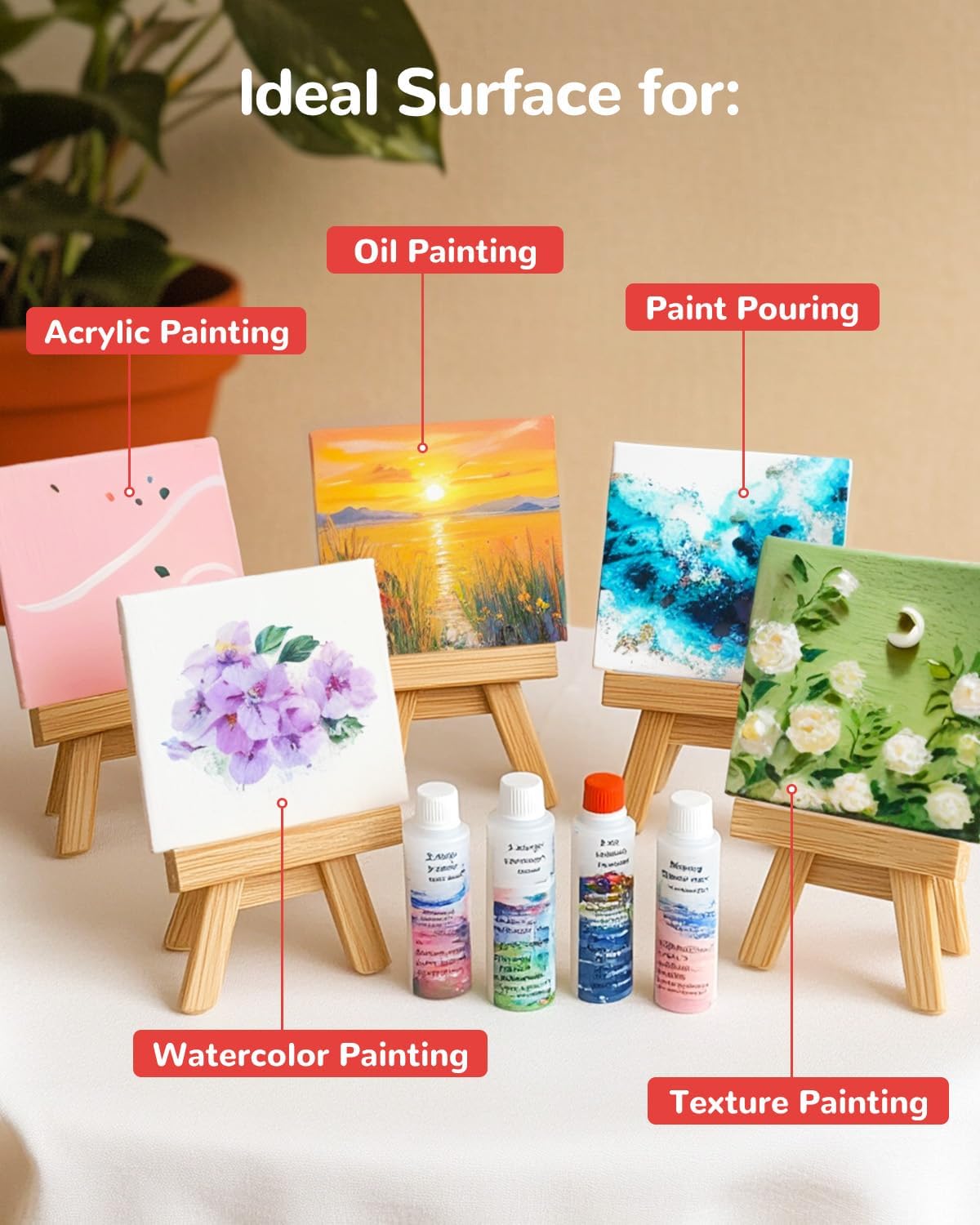 Mini Canvas Boards for Painting 20 Pack, 5x5 Inch Canvas Panels, 100% Cotton White Blank Art Supplies for Acrylics Oil Watercolor Tempera Paints