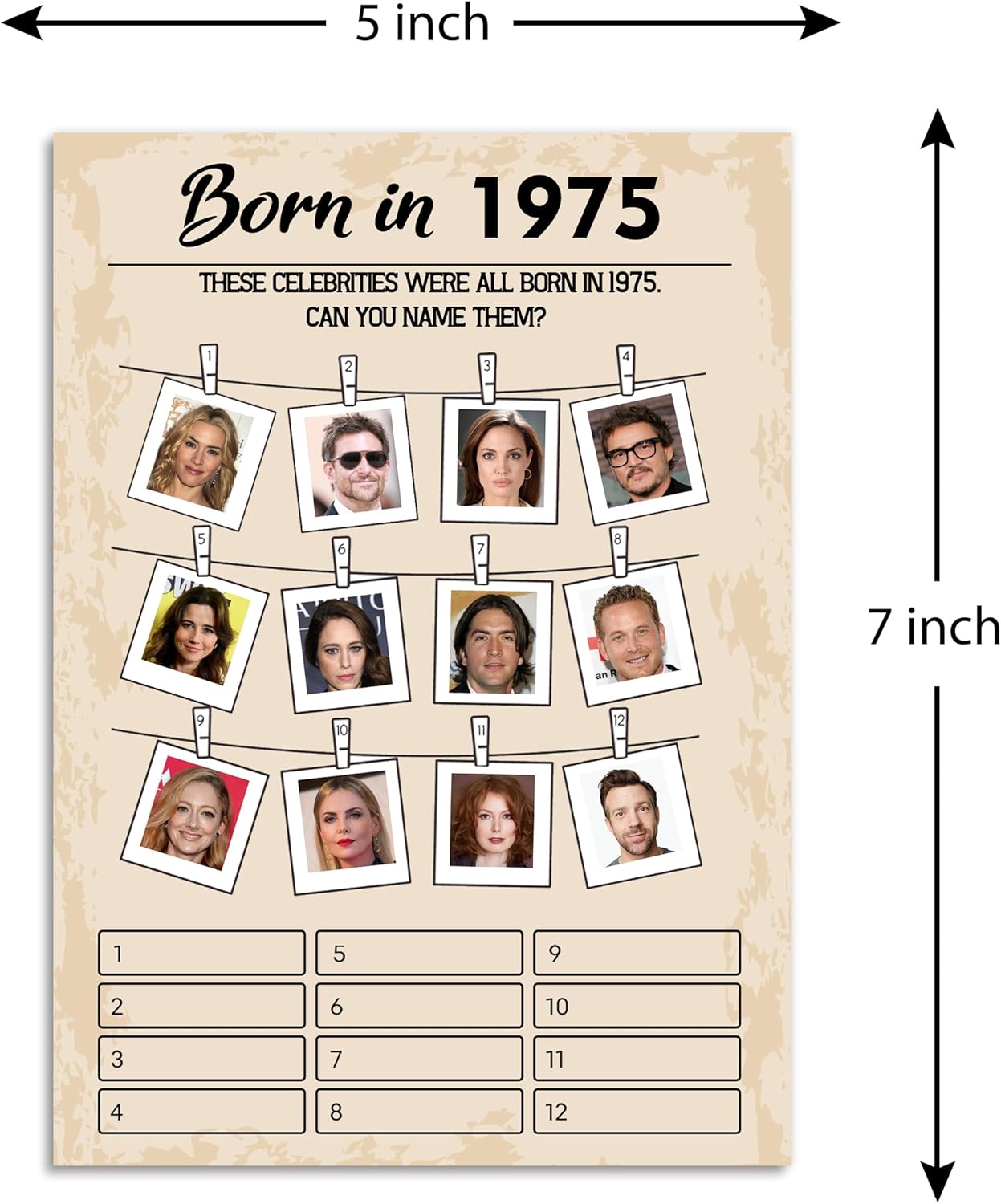 50th Birthday Party Games, Born in 1975 Games Bundle, Set of 5 Activities for 10 Guests, Birthday Party Supplies for Adults, Pack of 50 Cards