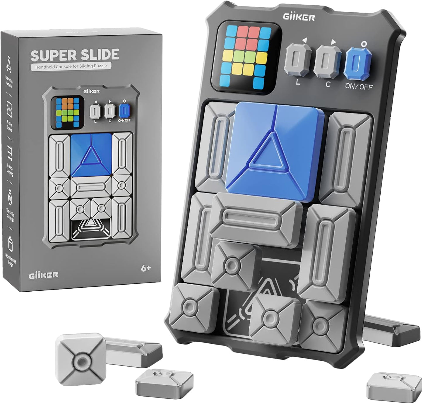 GiiKER Super Slide Puzzle Games, Original 500+ Challenges Brain Teaser Puzzle, Toys for Kids, Travel Games Birthday Gifts Easter Basket Stuffers for Boys Girls, Activities for Road Trips - Moon Grey