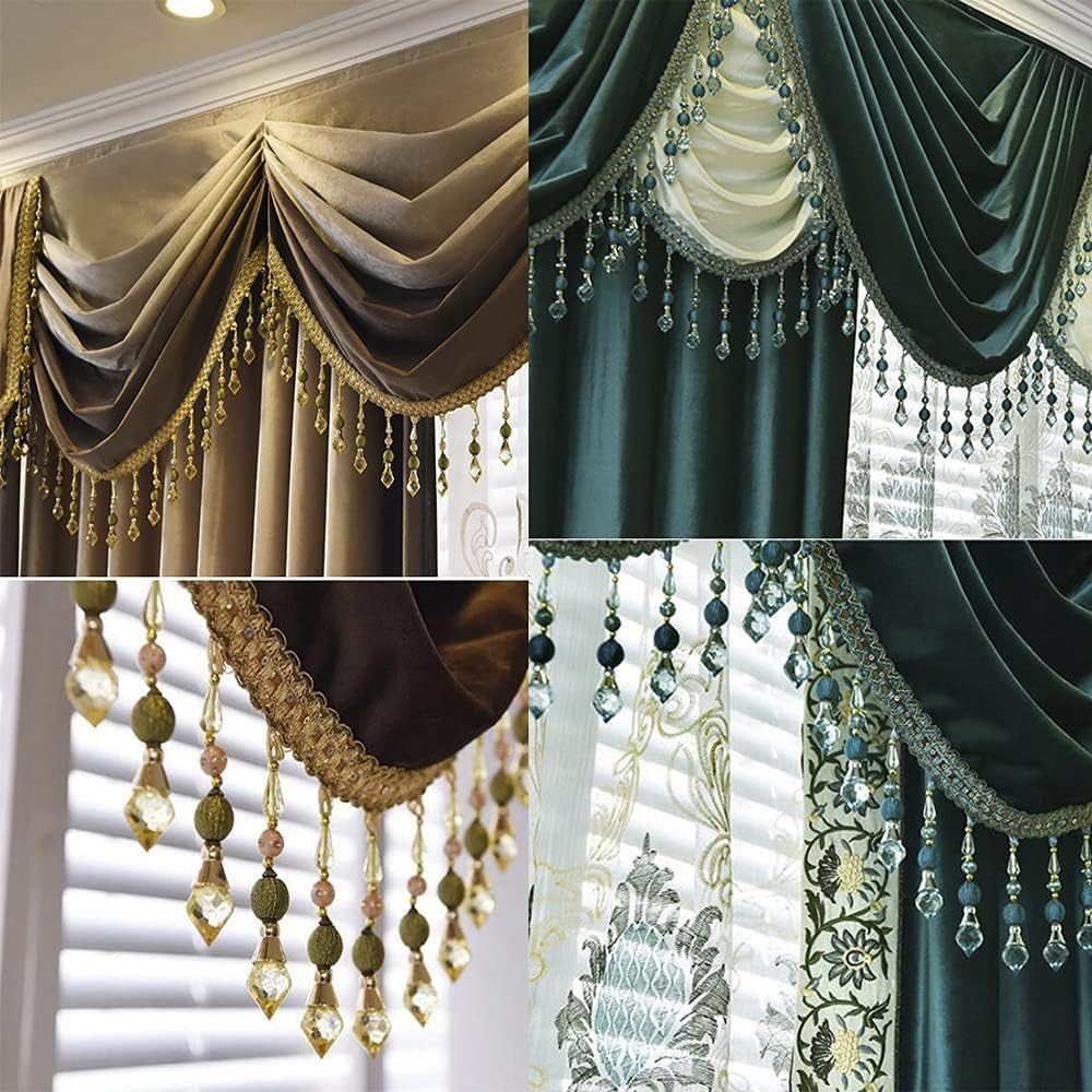 3yards Beading Fringe Trimming Long Beads Tassel Curtain Trim Ribbon Trim for Cover Edge Decorative (blue)