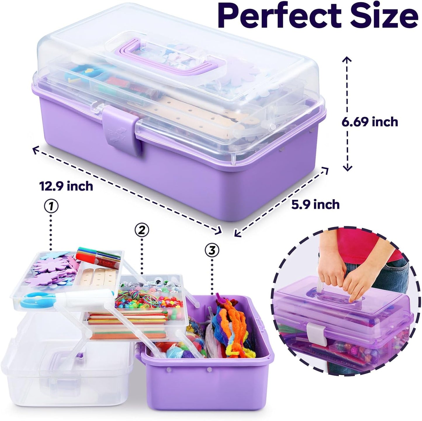 FUNZBO Arts and Crafts Supplies for Kids - Crafts Kits with Pipe Cleaners, Construction Paper, Pom poms, Googly Eyes, Crafts for Kids Ages 4-8, School Craft Projects,4 6 8 Birathday Gifts for Girls