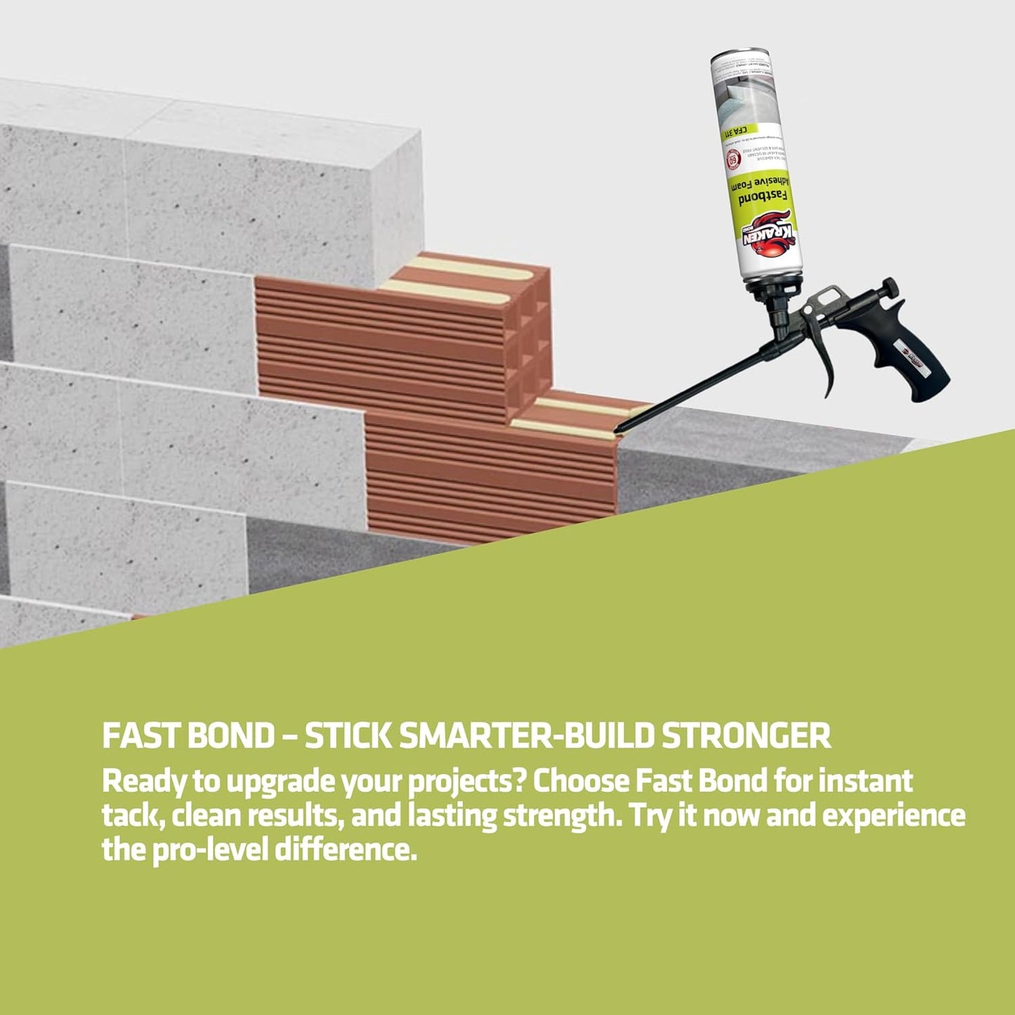 Kraken Bond Fastbond Spray Foam Adhesive (12x24oz.) - Heavy Duty Construction Adhesive for Insulation, Wall & Facade, Concrete, Stone, Subfloor, XPS & EPS Foam Board, Gun Not Included | 12 Pack