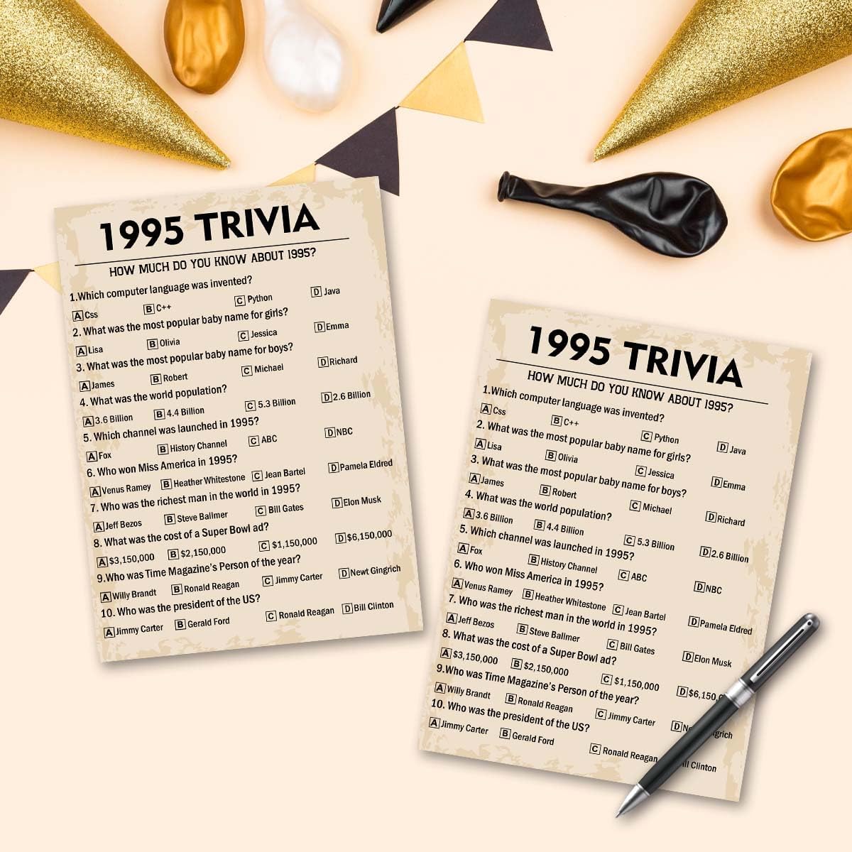 QUPT 30th Birthday Party Games, 1995 Trivia Games, Birthday Party Supplies for Adults, Fun 1995s Party Game，Pack of 30 Cards