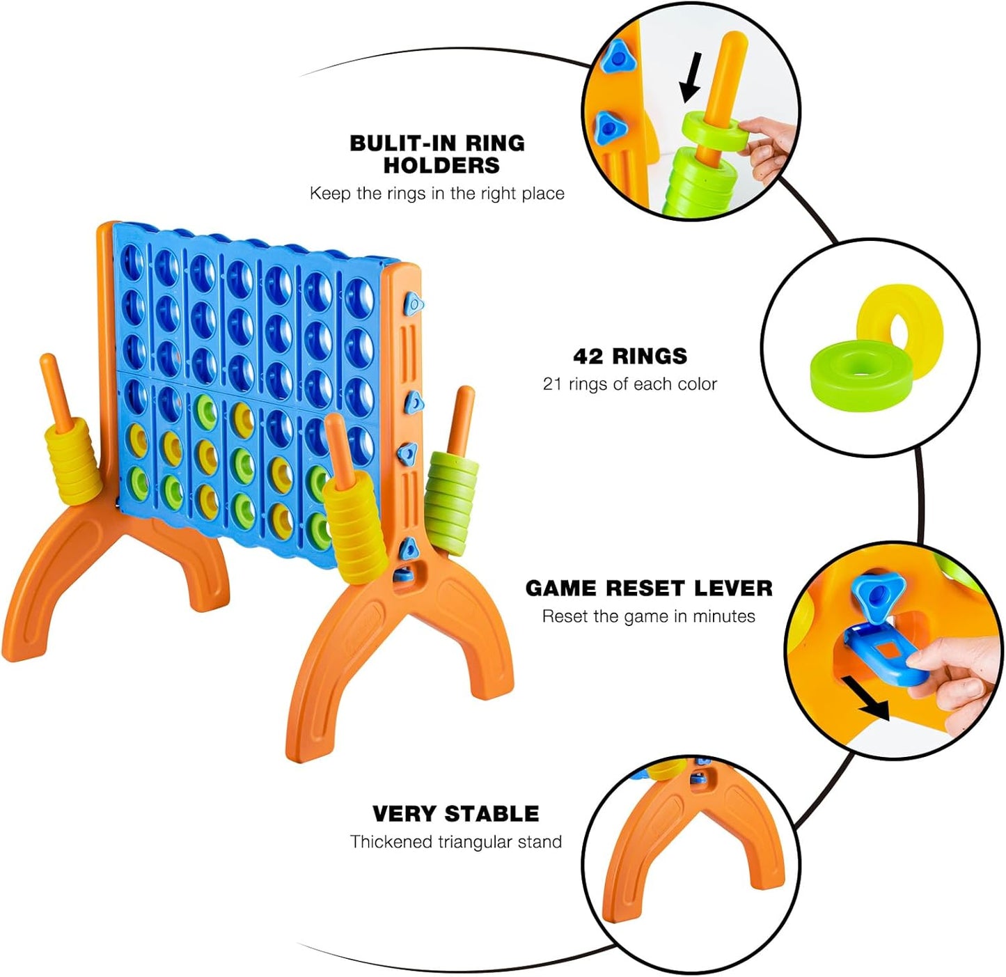 Ayeboovi Giant 4-in-A-Row, Jumbo 4-to-Score Yard Game for Kids and Adults Indoor Outdoor Party Family Connect Game Set with Quick Release Slider & Carrying Bag