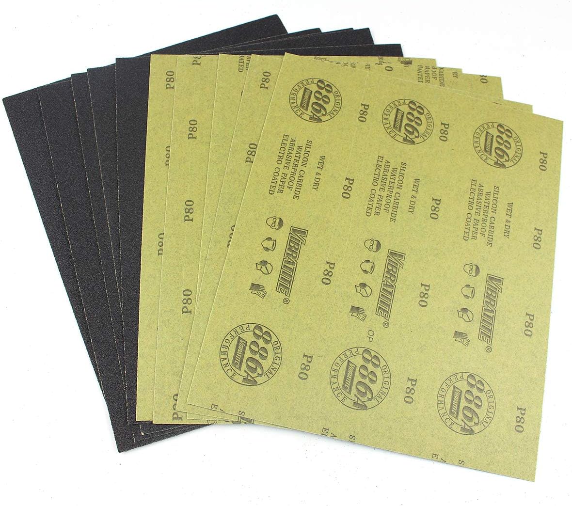 Sandpaper Sheets, 80 Grit Dry Wet Sand Paper, 9 x 11 Inch, Silicon Carbide, for Wood Furniture Finishing, Metal Sanding and Automotive Polishing,10 -Sheet
