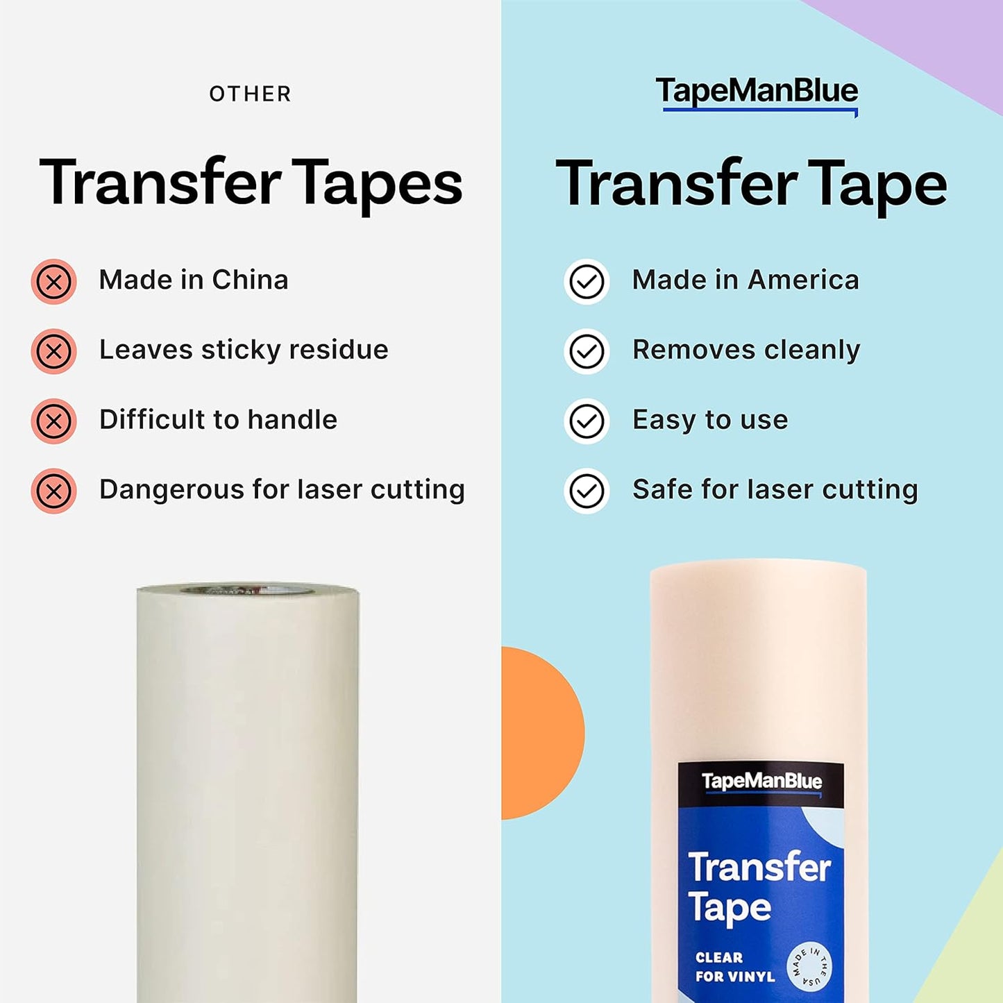 24" x 300' Roll of Clear Transfer Tape for Vinyl, Made in America, Premium-Grade Vinyl Transfer Tape with Medium-High Tack Adhesive for Applying Decals, Letters, and Graphics