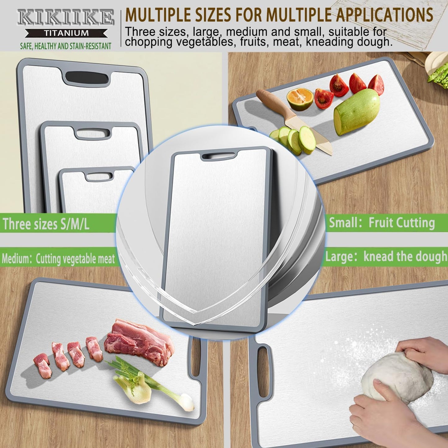 Titanium Cutting Board Double-sided non-slip silicone edging Pure Titanium Cutting Boards for Kitchen - Double-Sided Food-Grade Chopping Board Non-Stick Durable and easy to clean (Medium)