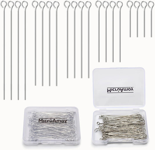 150pcs Silver Filled Eye Pins Non Tarnish Craft Earring Bracelet Jewelry Making Accessories Supplies (40mm (1.57in), Silver-Eye Pin)