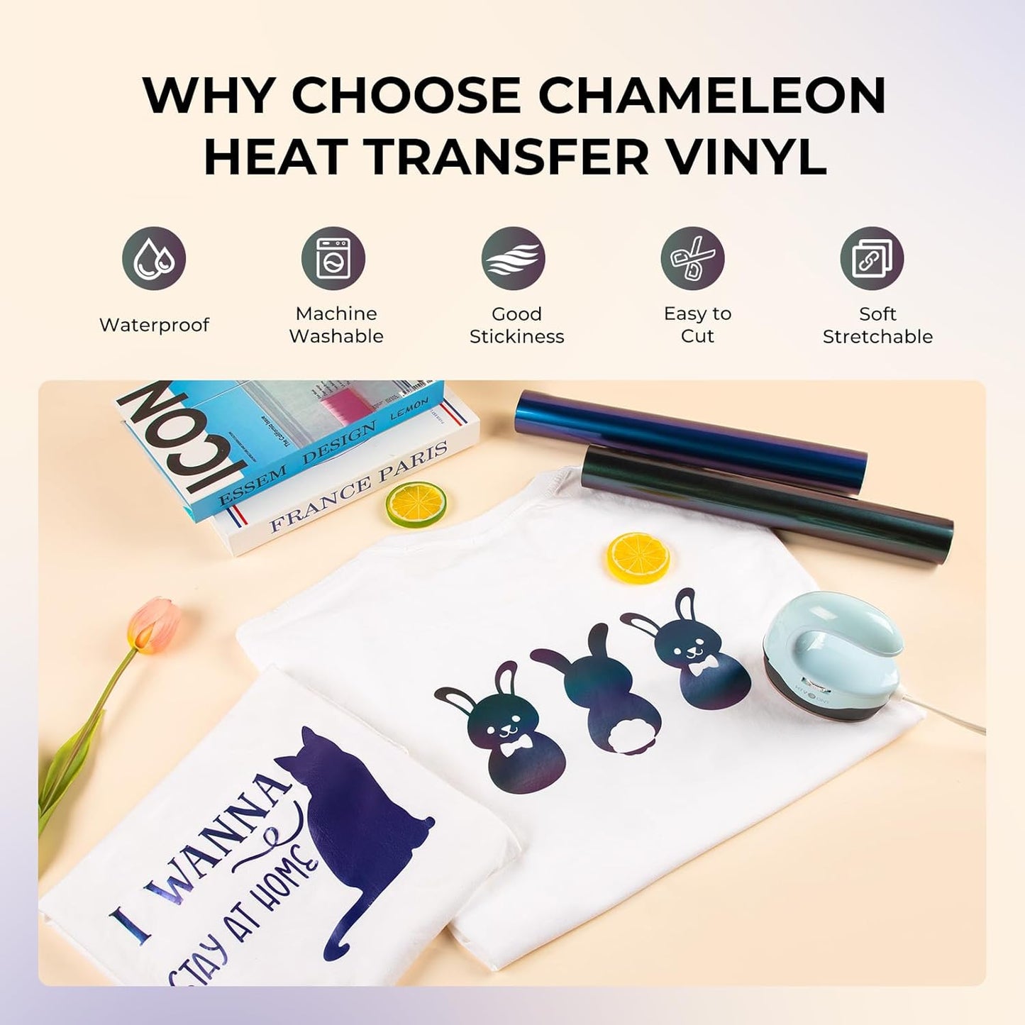 HTVRONT Chameleon HTV Heat Transfer Vinyl - 12" x 8ft Purple to Royal Blue HTV for Shirts, Iron on Vinyl for All Cutting Machine - Easy to Cut & Weed for Heat Transfer Design