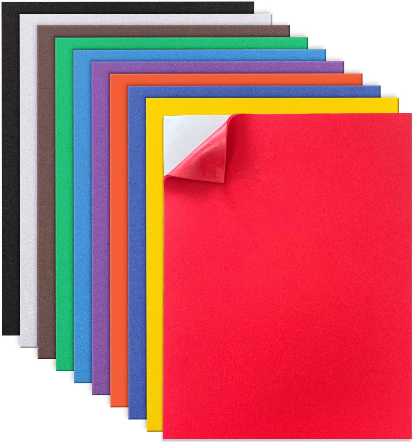 MEARCOOH Self Adhesive Foam Sheets, 10 Colors 9x12 Inch 2mm Sticky Eva Foam Paper for Crafts Cardmaking Photo Frames Classroom Scrapbooking Christmas Crafts (Multi-Color 10 Sheets)