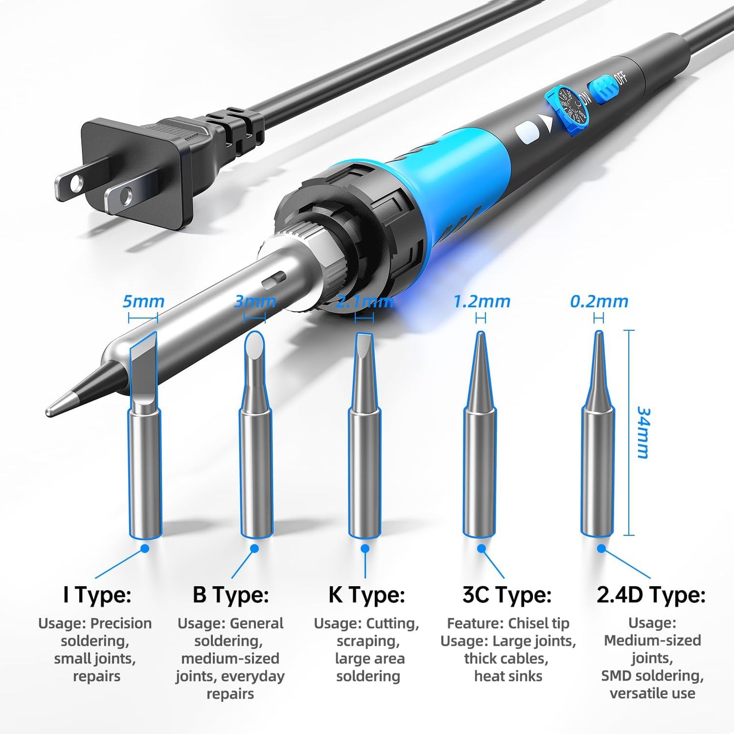 Soldering Iron Kit, 60W gun with Ceramic Heater, 9-in-1 solder kit tool, Adjustable Temperature 200 to 450℃, Iron Tips, wire, Solder Stand for Welding and Repairing