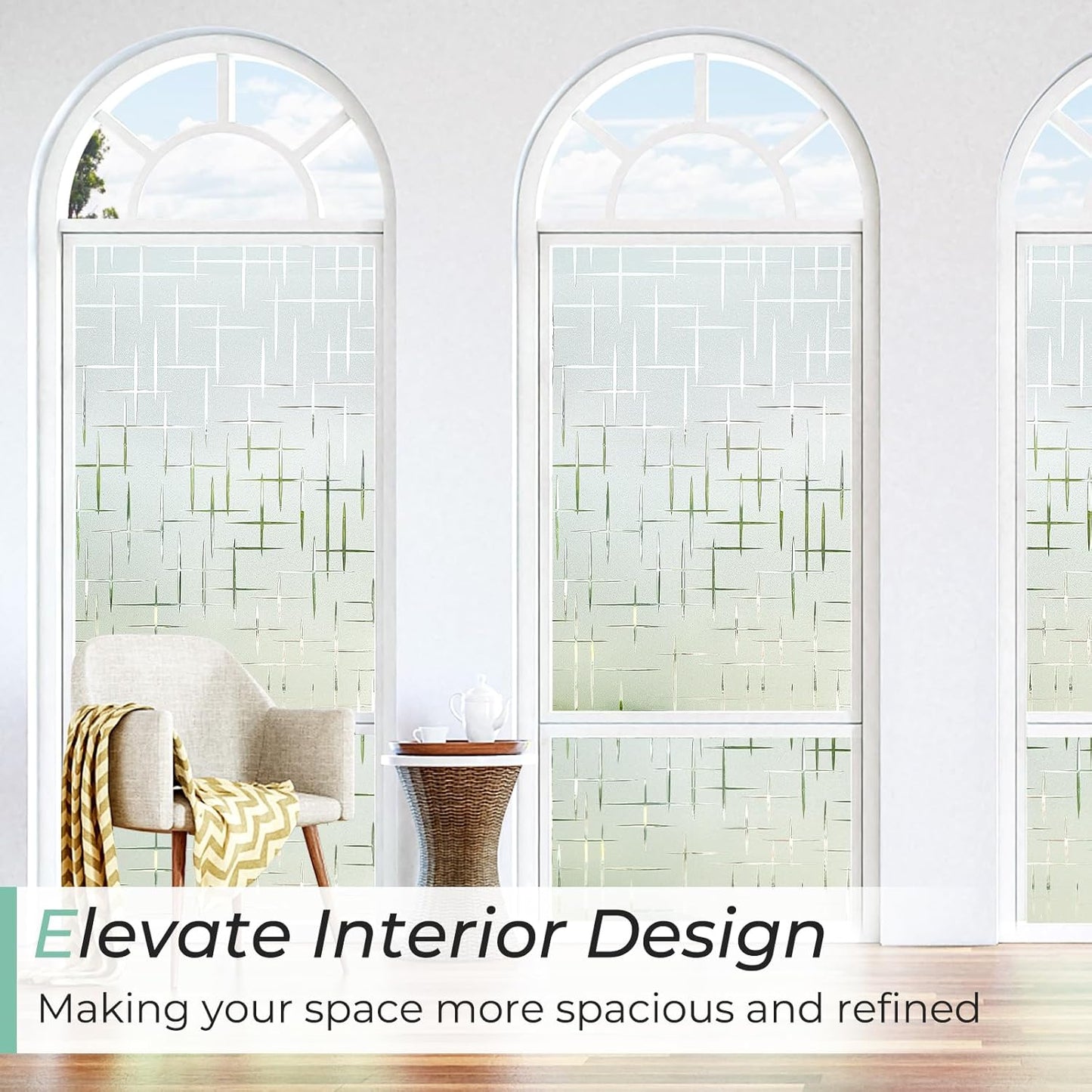 DOWELL Window Privacy Film Frosted Glass Window Film, Sun Blocking Non-Adhesive Glass Cling, Decorative Door Sticker, Self Static-Cling Tint Covering for Home Office, Cross Pattern 23.6" x 78.7"