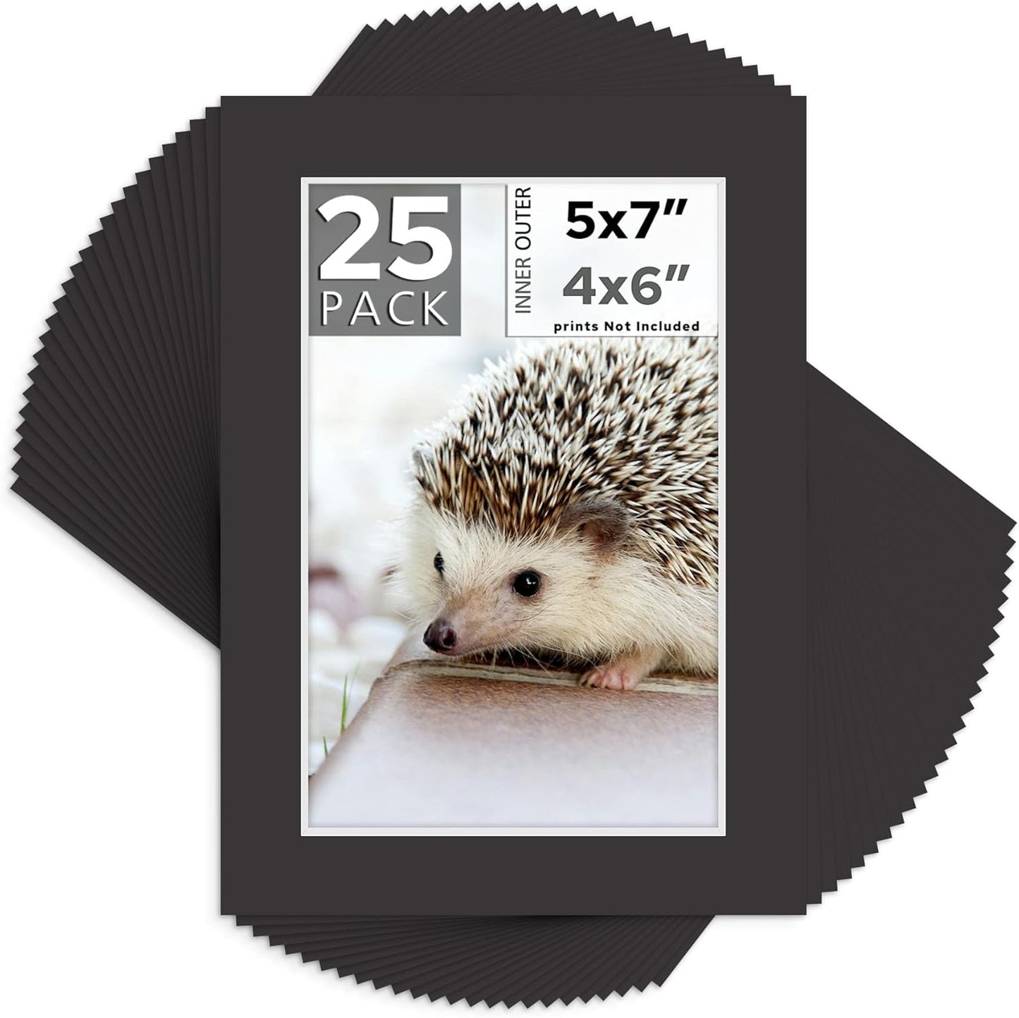 Mat Board Center, Pack of 25, 5x7 for 4x6 Black Mats - Acid Free, 4-ply Thickness, White Core - for Pictures, Photos, Framing