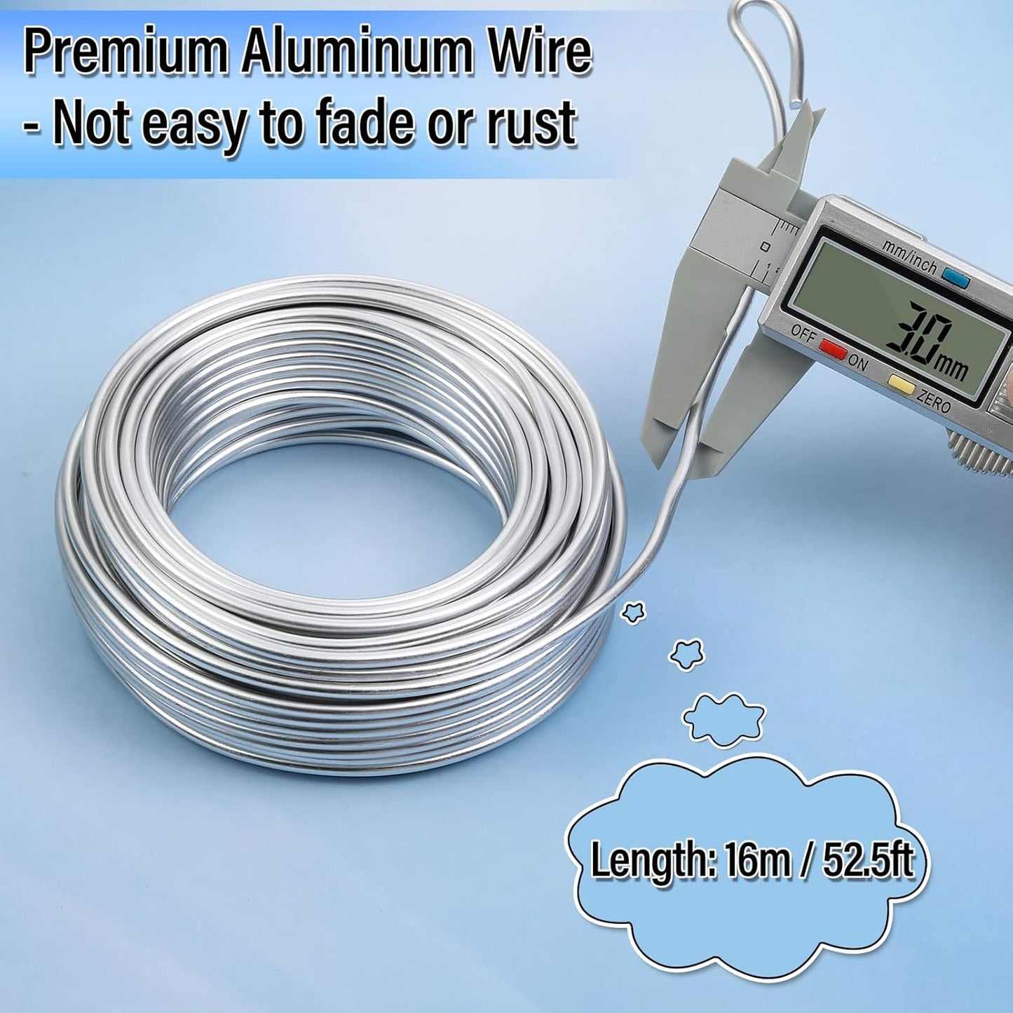 3mm Craft Wire for Sculpting, 52 Ft Aluminum Bendable Thick Metal for Bonsai Trees, Floral Armature, Weaving, Wrapping, Clay Models, Dolls, DIY Jewelry Making (9 Gauge Thickness)