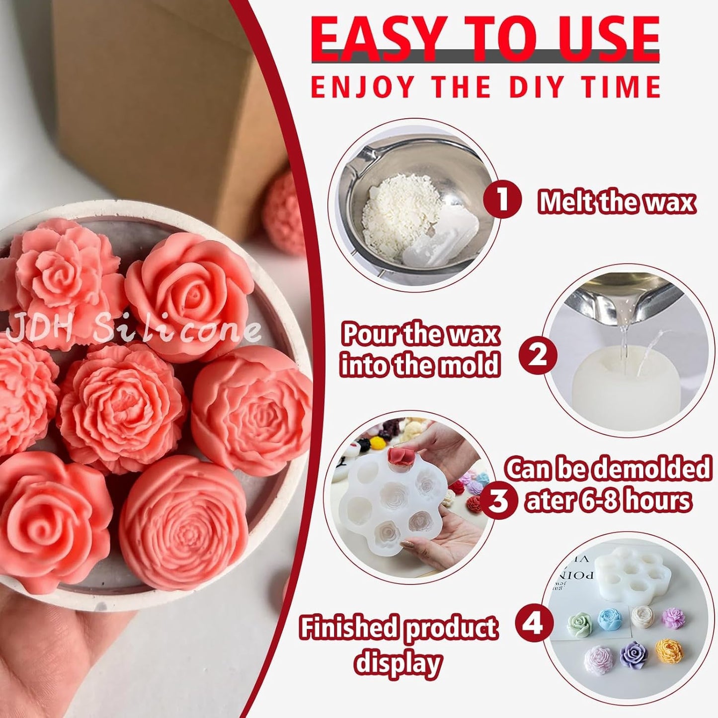 7 Sets Flower Candle molds,3D Valentin e's Day Mold for Candle Making for Candle Soap Making,Handmade Cake Dessert Decoration Chocolate Cupcake Candy Ice Mold,Resin Concrete Art Crafts Accessories