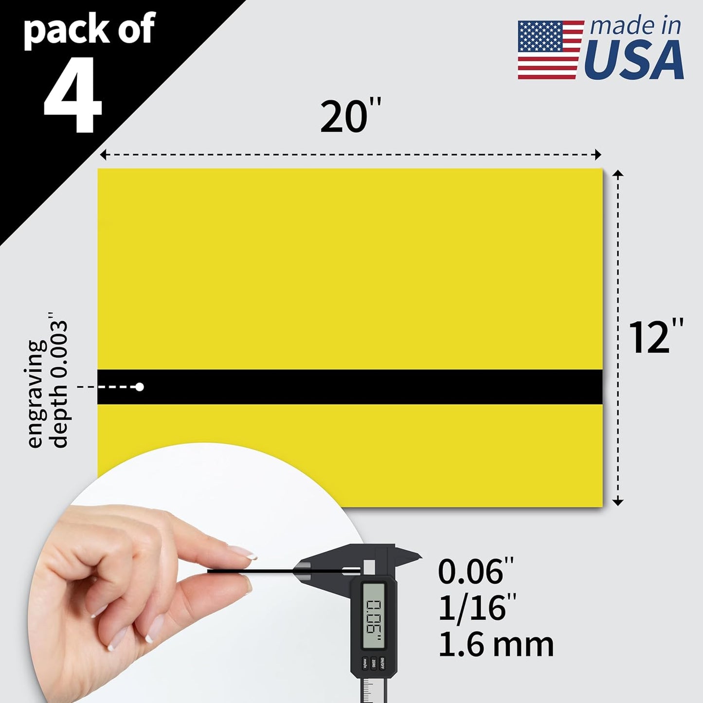 Trotec TroLase | 12"x20"x1/16", 4 Pcs | Yellow/Black | 2 Ply | Modified Acrylic | Laser Engraving Double Color Plastic Sheet | Engraving Blanks for Laser, Saw, Guillotine | Made in USA