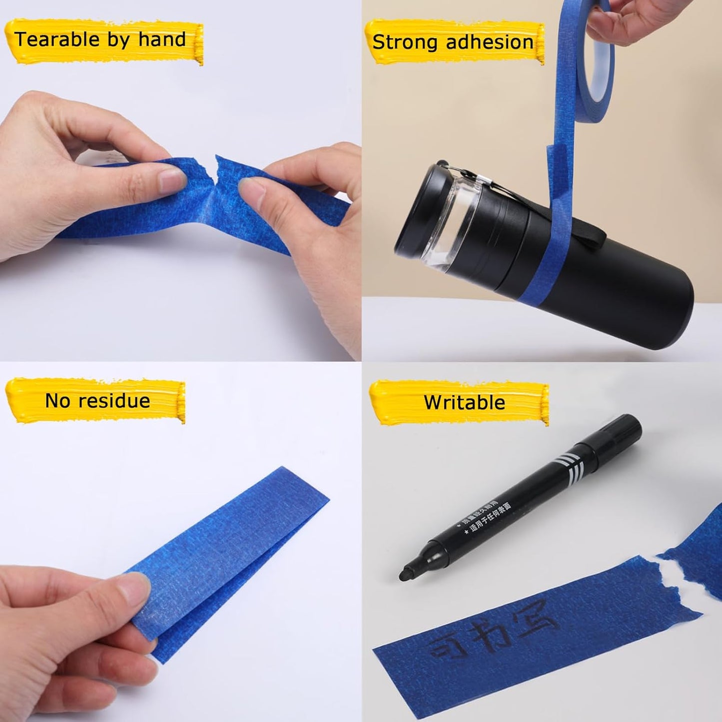 Premium Blue Painters Tape, Masking Master Tape, Paint Tape for Multi-Purpose, Painting, Painter's, DIY Crafts Arts (1.88in, 60.1yd x 3 Rolls = 180.3yd) Decoration Labeling No Residue, Easy Removal