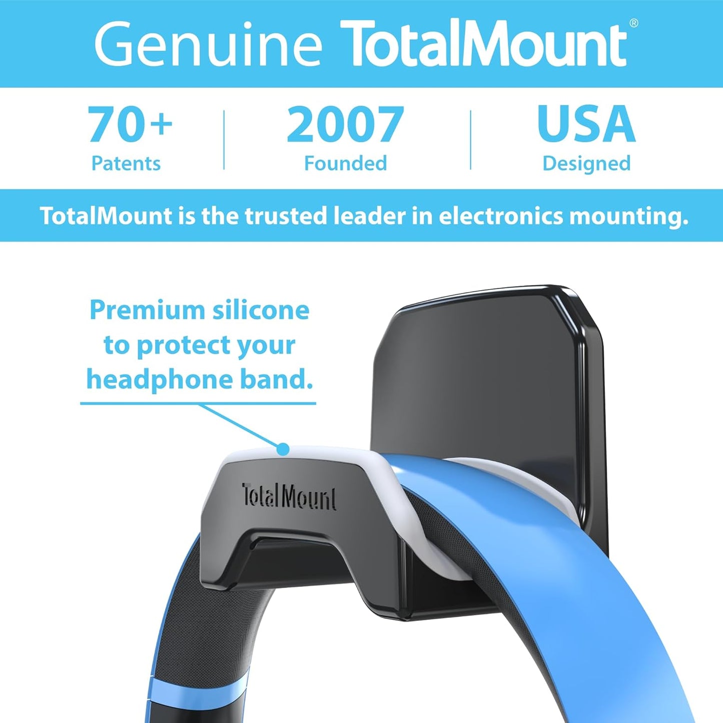 TotalMount Gaming Headset Hangers – Include Removable Adhesive Strips for Easy, Damage-Free Wall, Desk, or PC Mounting (Black Headphone Hooks with Premium Silicone Cradles – Two Pack)
