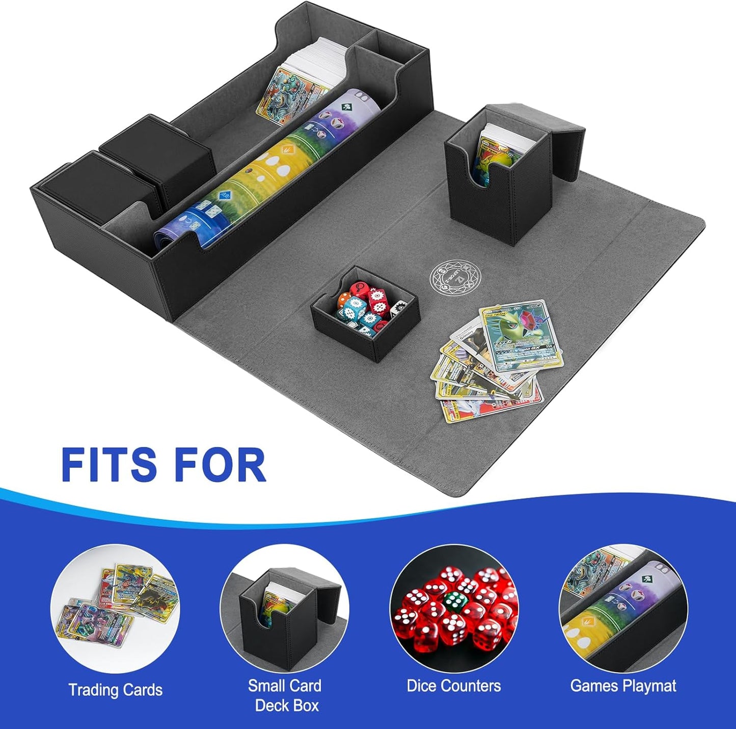 6 in1 Card Deck Box Set,X-Large Premium Trading Card Storage Case with 5 Small Box,Magnetic Game Deck Display Case Compatible with MTG/TCG/Yugioh/Magic/Commander(Black＆Grey)