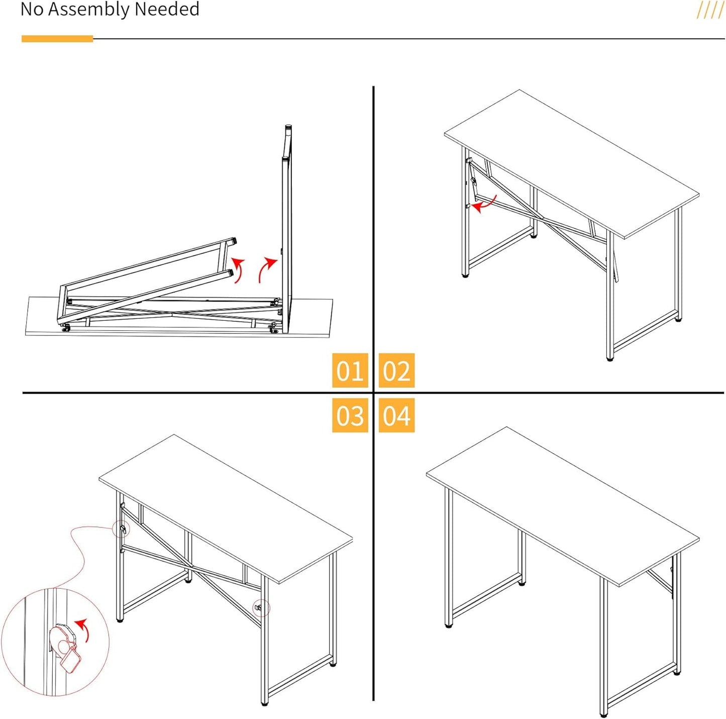 Folding Computer Desk 47 inch Writing Gaming Computer Camping Table, No Assembly Required Home Office Desk, Black