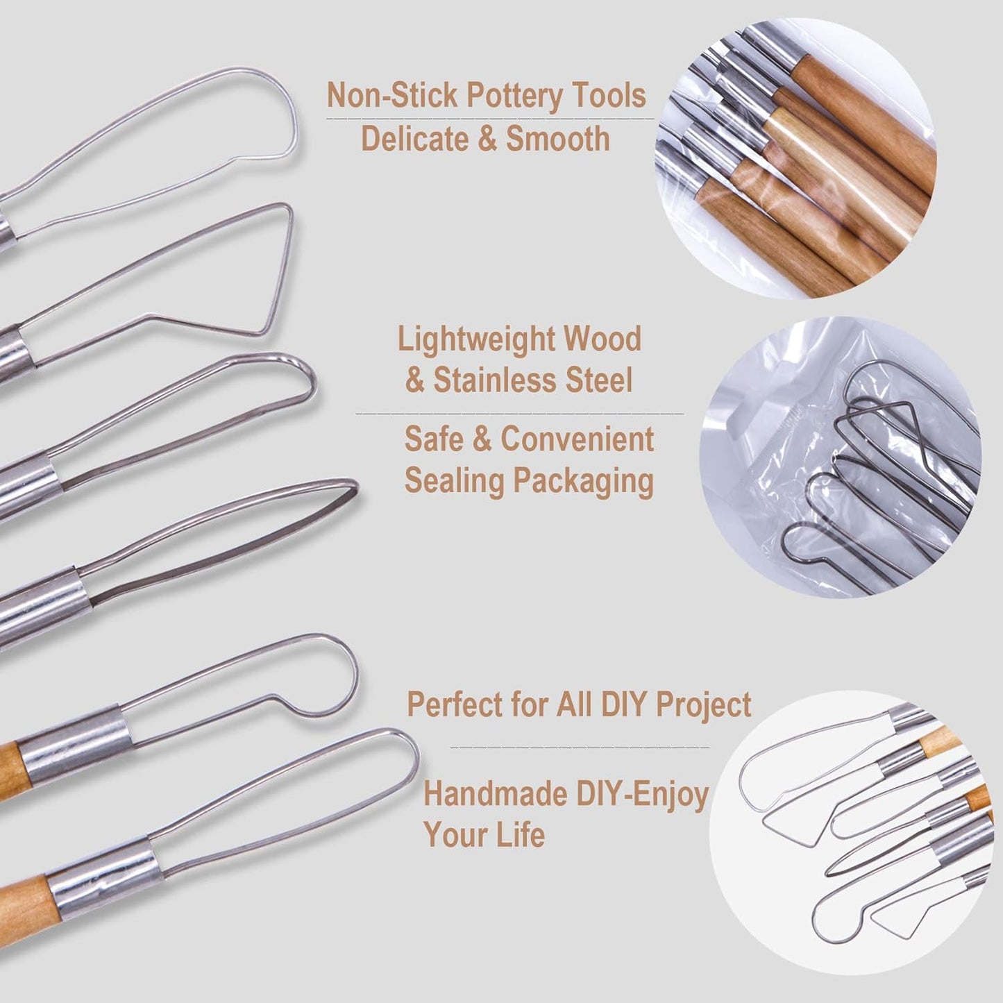 EuTengHao 61Pcs Ceramic Clay Tools Kit Pottery Tools Clay Sculpting Shapers Carving Tool Set Contains Most Essential Wooden Clay Tools for Potters Beginners
