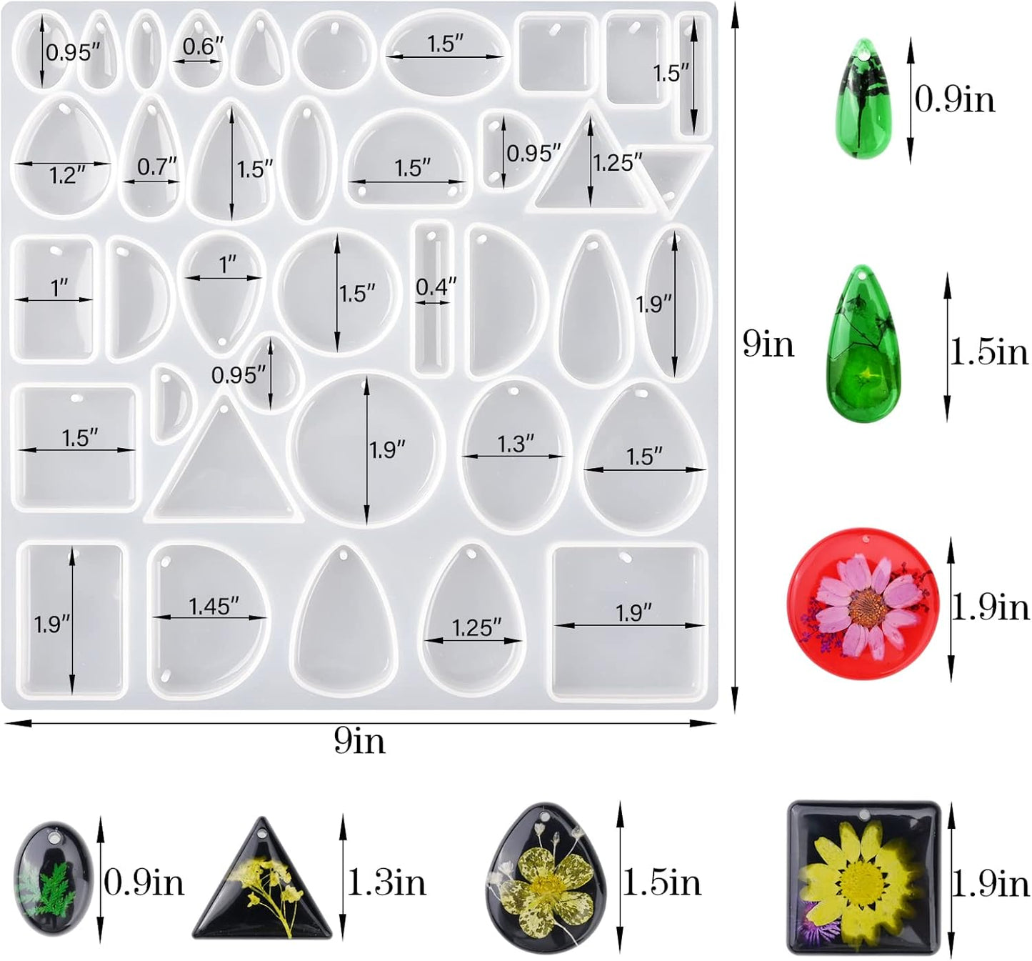 Resin Jewelry Molds for Casting - Silicone Molds for Epoxy Resin, Pendant Mold for DIY Gem Cabochon, Earring, Necklace Jewelry Making