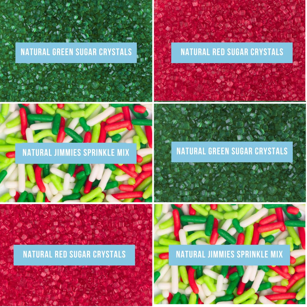 Sweets Indeed Dye Free Christmas Sprinkles – 2.75 oz 6-Cell Holiday Jar | Red Sanding Sugar, Green Sanding Sugar & Christmas Jimmies | Natural Edible Cookie, Cupcake & Cake Decorations