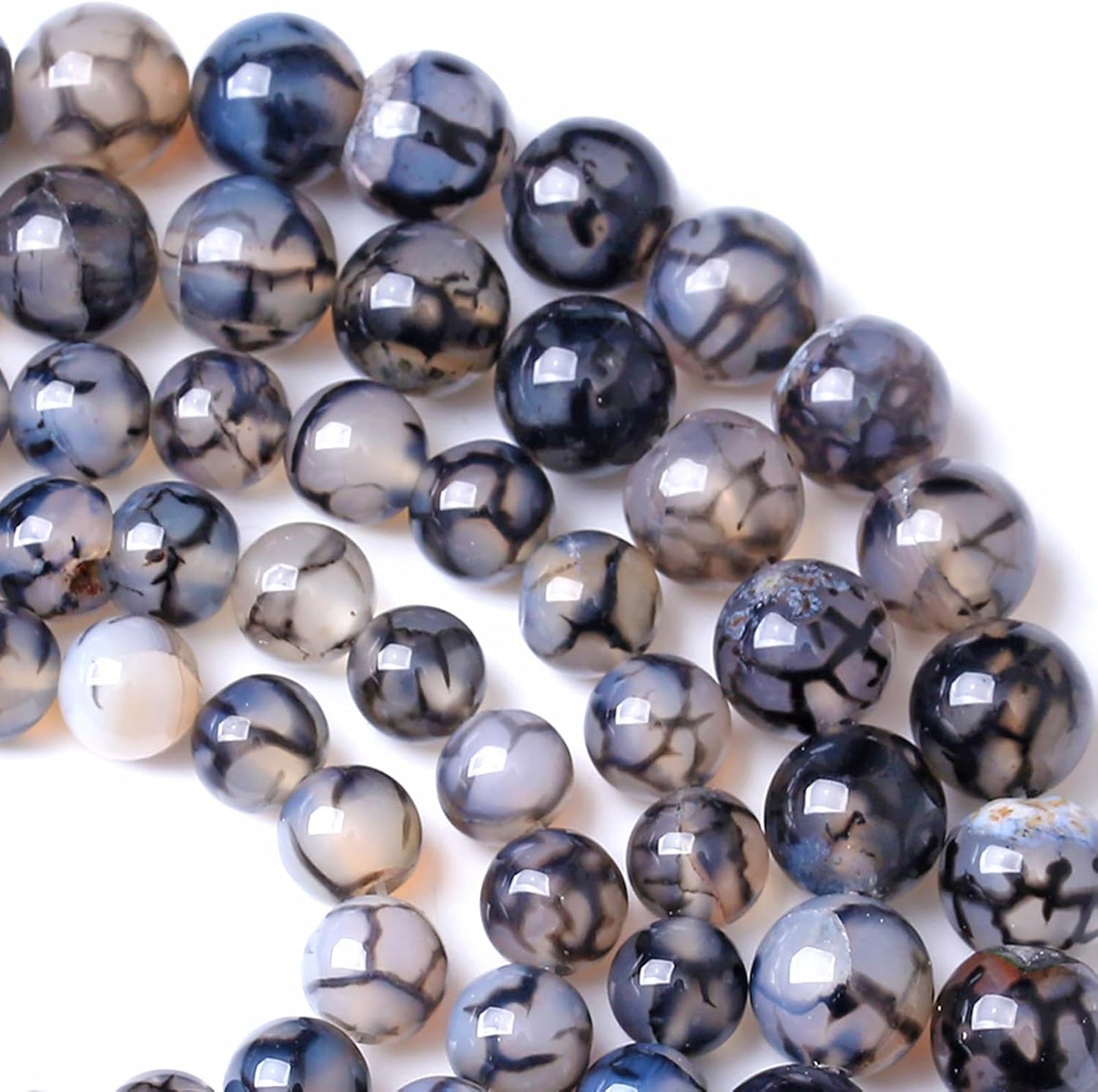 8MM Black Dragon Vein Agate Stone Beads Natural Gemstone Round Loose Beads for Jewelry and Bracelets Making 90pcs 2 Strands 32"