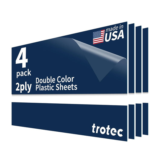 Trotec TroLase | 12"x24"x1/16", 4 Pcs | Light Blue/White | 2 Ply | Modified Acrylic | Laser Engraving Double Color Plastic Sheet | Engraving Blanks for Laser, Saw, Guillotine | Made in USA