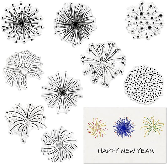 Christmas Firework Star Clear Stamps for Card Making, Snowflake Happy New Year Clear Rubber Stamps Silicone Reusable Stamp for DIY Scrapbooking Paper Craft Album Decoration