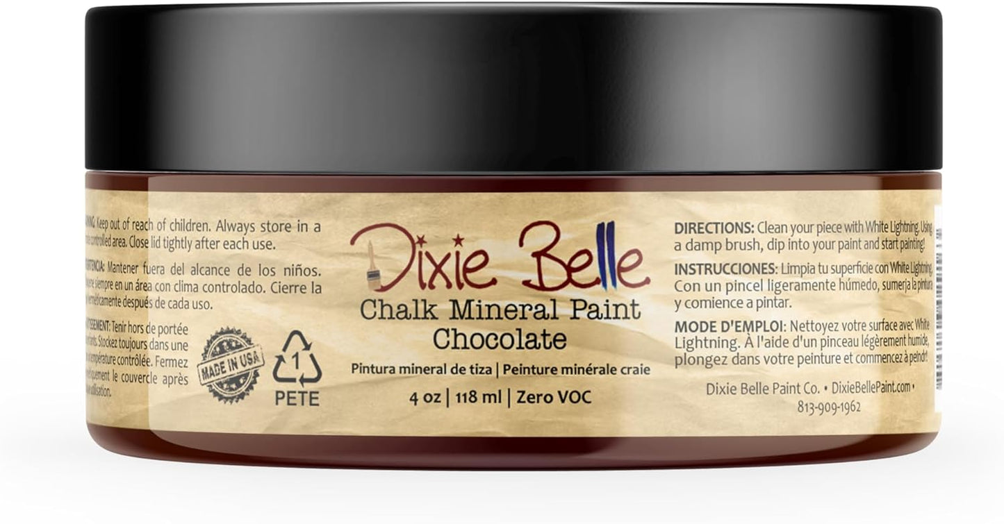 Dixie Belle Paint Company Chalk Finish Furniture Paint - Chocolate (4oz) - Matte Creamy Brown Chic Chalk Mineral DIY Furniture Paint