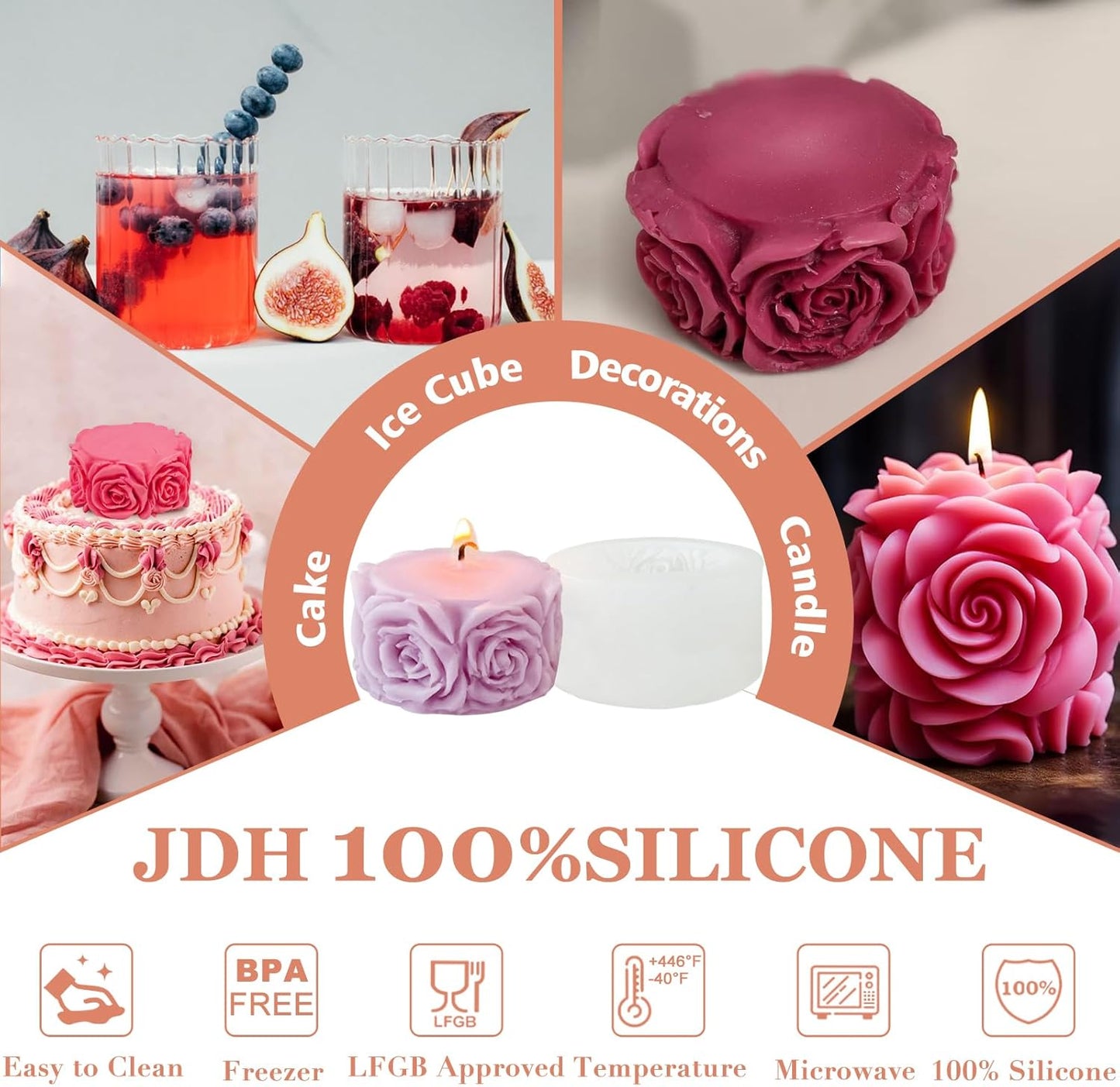 Rose Flower Column Candle Molds Day Cylinder Resin Casting Mold for Candle Making Resin Casting Silicone Mold for DIY Candle Making Polymer Clay Craft Plaster