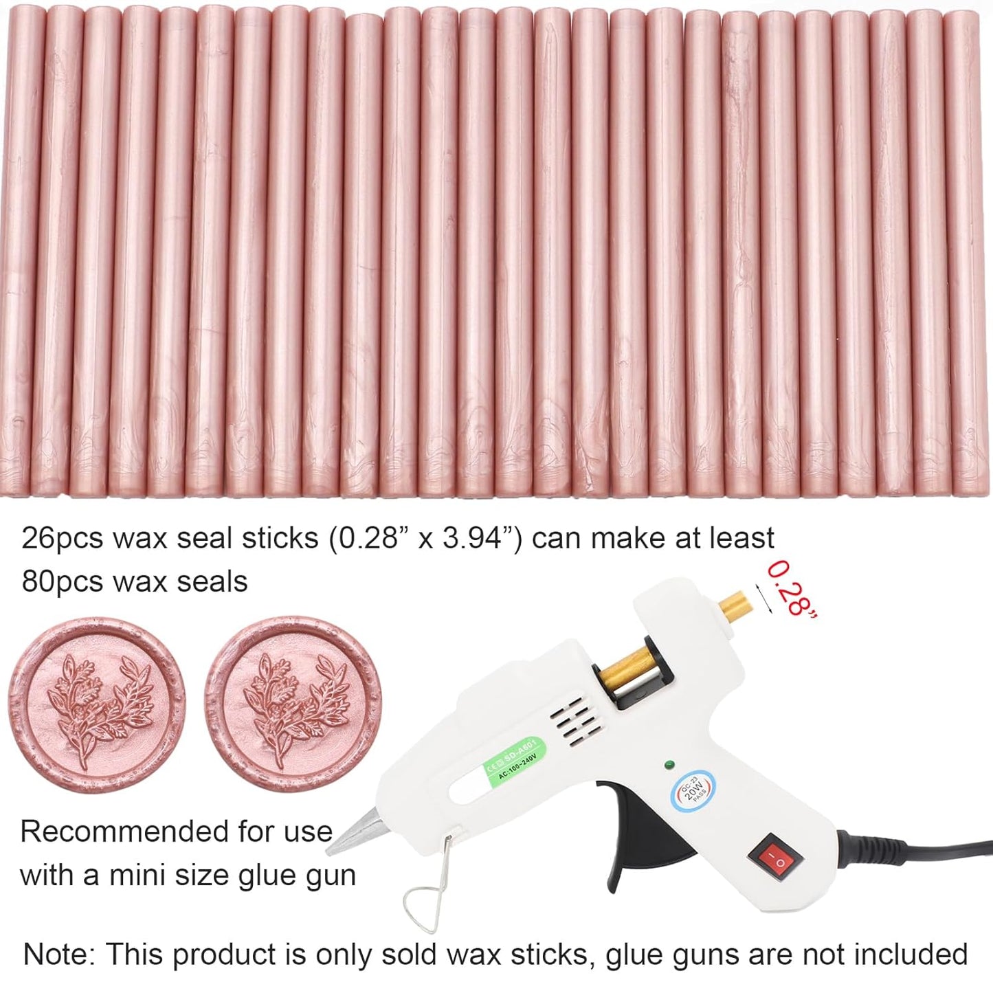 Rose Gold Wax Seal Sticks 26pcs, Andotopee Glue Gun Wax Seal Sticks for Wax Seal Stamp, Premium Sealing Wax for Envelope Letter Seal Wedding Invation Craft Adhesive, Great Gift Ideas (Mini Size)