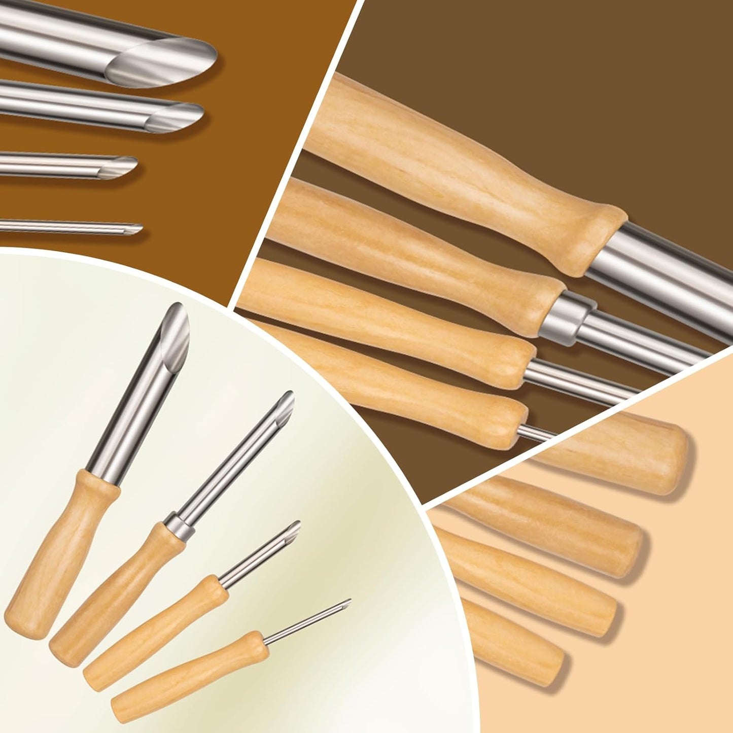 Amrules Clay Tools Kit, 4 PCS Circular Clay Hole Cutters Tools, Wooden Handle and Stainless Steel Sculpting Tools Kit Suitable for Drilling, Carving, Pottery Craft and DIY Projects
