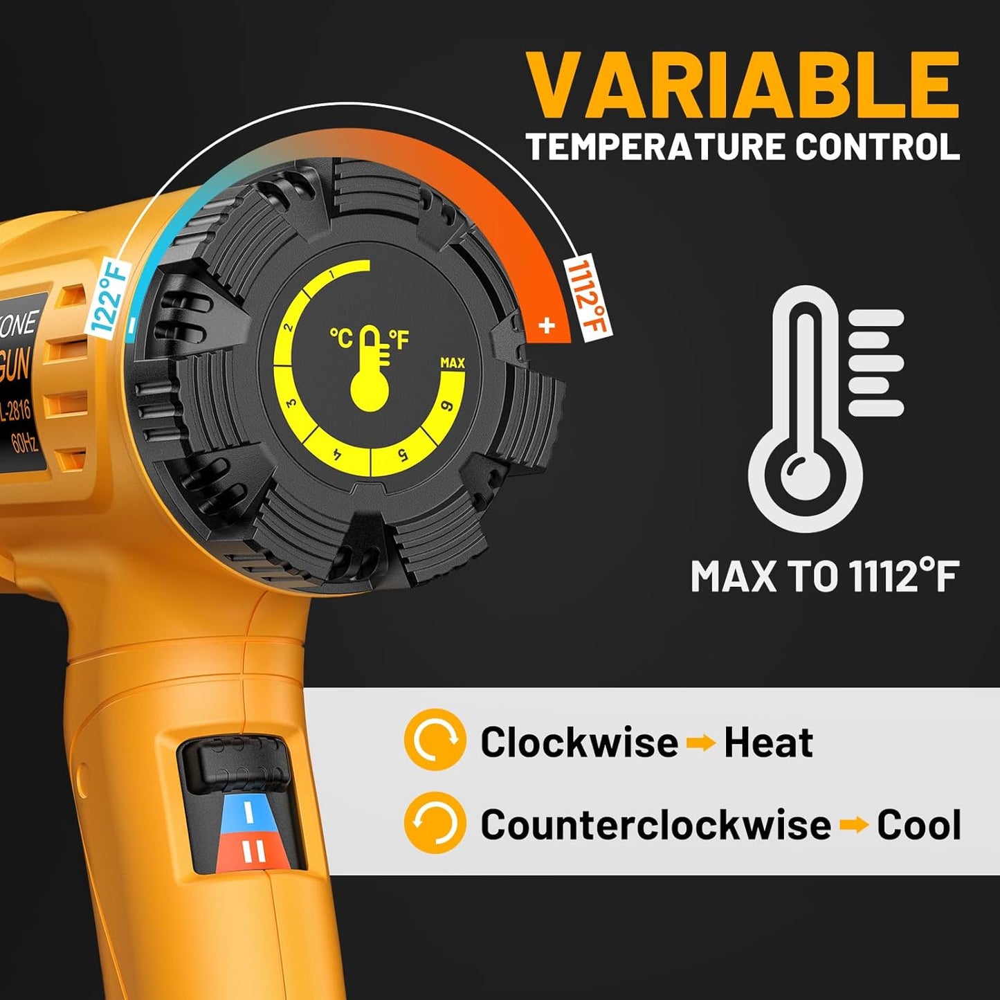 SEEKONE Heat Gun 1800W Heavy Duty Hot Air Gun Kit With Carry Case Variable Temperature Control 122℉-1112℉（50℃- 600℃） Overload Protection with 4 Nozzles for Crafts, Shrinking PVC, Stripping Paint