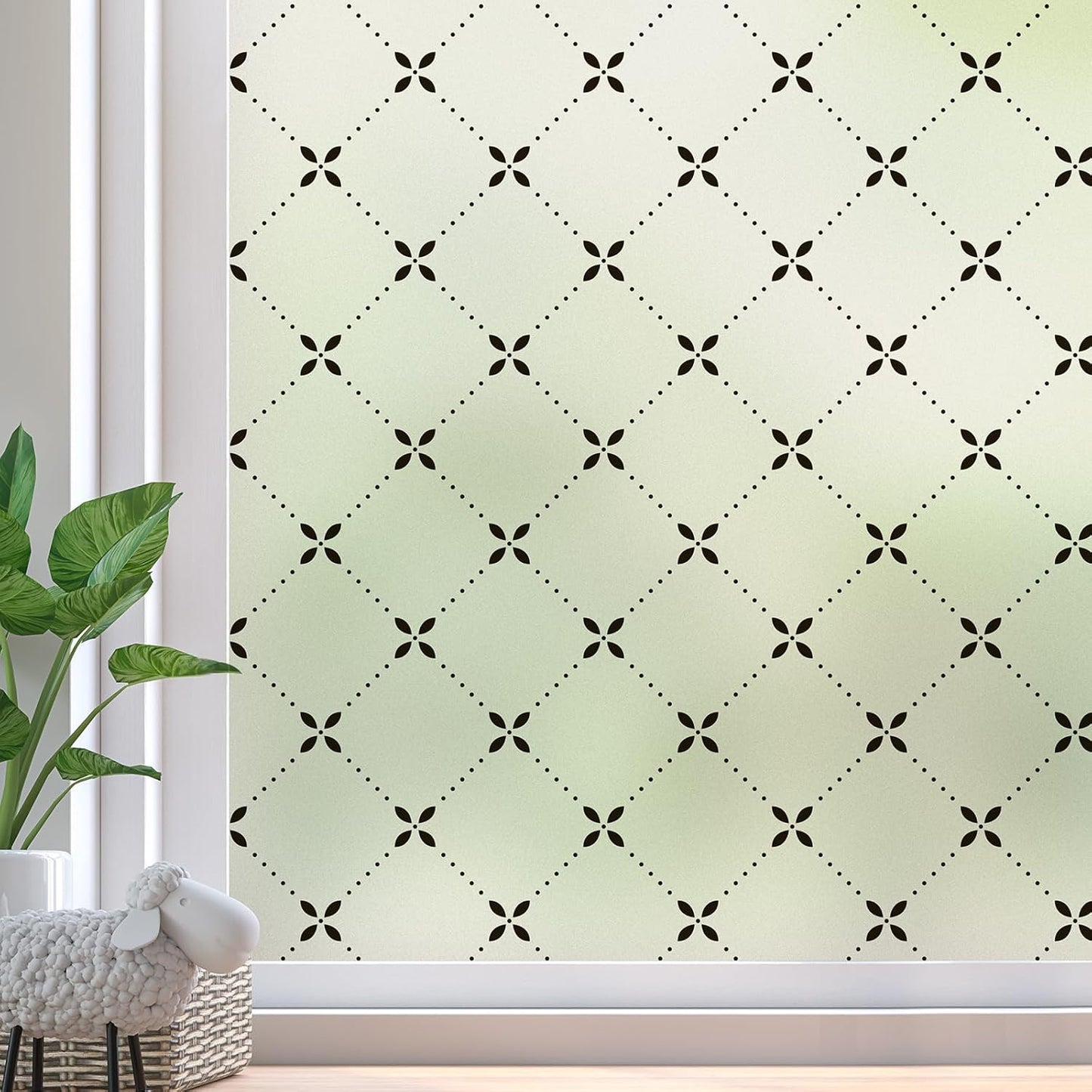 DKTIE Geometric Art Stained Glass Window Film Bathroom Window Privacy Film Frosted Glass Static Clings Non Adhesive with Installation Tools, Modern Home Improvement Style (S119, 17.7'' x 118.1'')