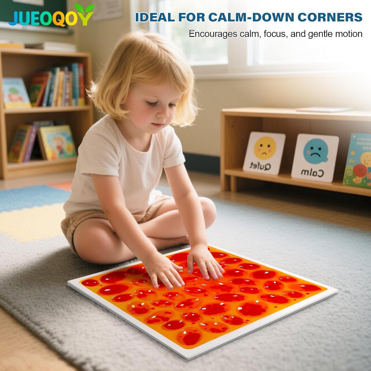Liquid Sensory Floor Tile for Kids Ages 3+, 12" Textured Step-On Tile with Non-Slip Base, Interactive Color-Flow, Orange, for Calm Corners (1-Pack)
