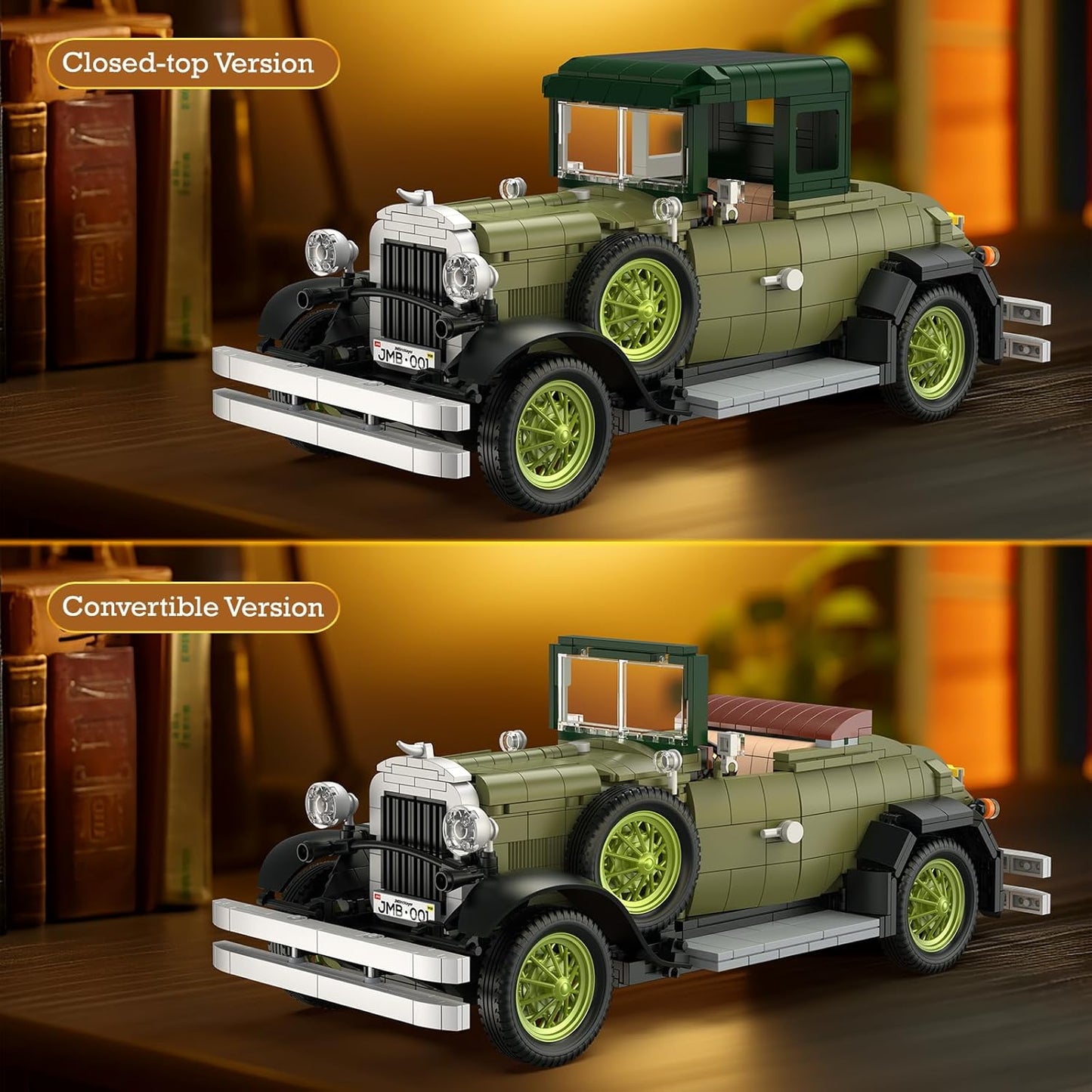 JMBricklayer Vintage Cars Building Sets for Adults with Lights 50001, Classic Retro Model Car Kits, Antique Cars Collectible Display Decorations, Building Toys Gifts for Men Women Boys Girls(1297 PCS)