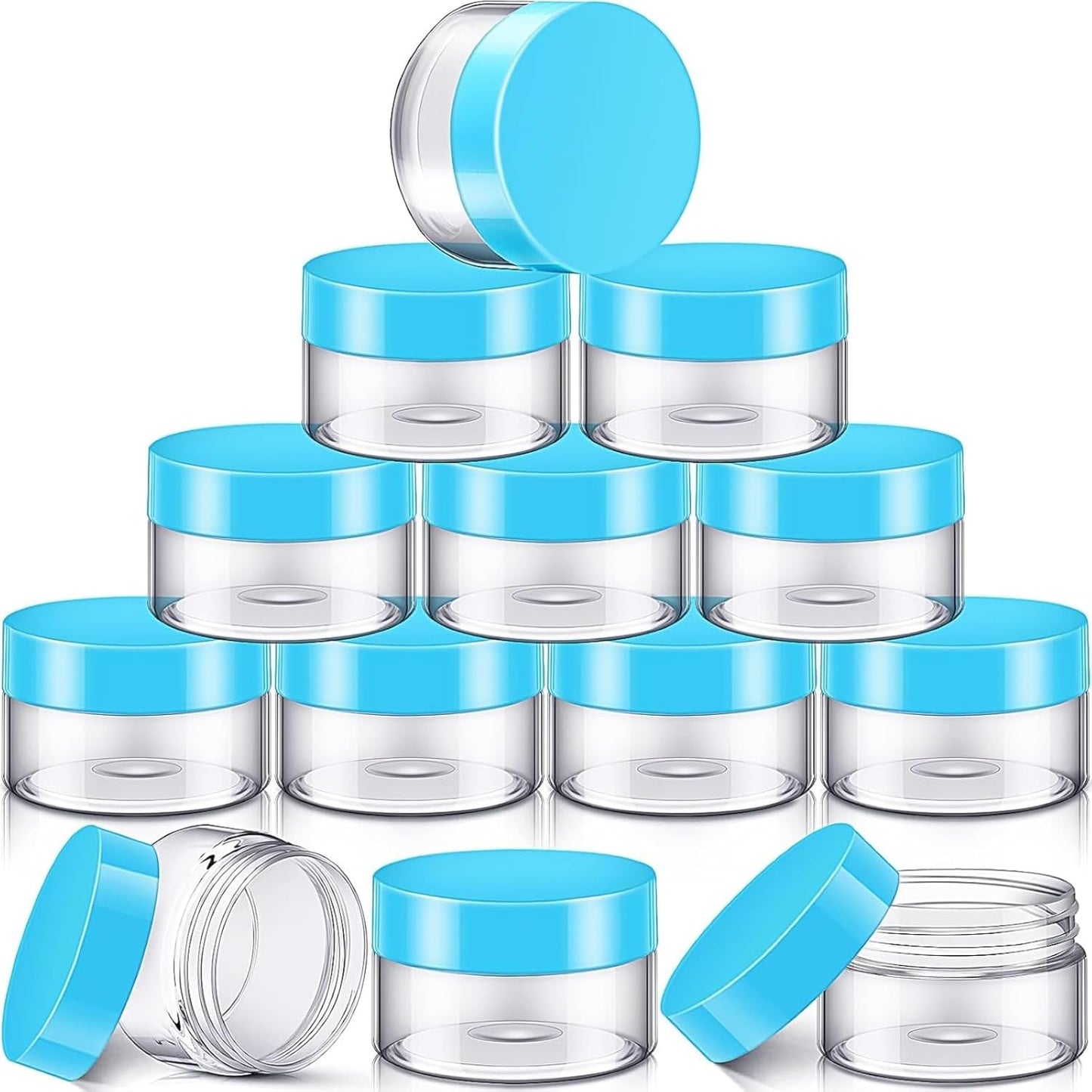 SATINIOR 12 Pack 10 oz Plastic Container Jars with Lids Round Clear Travel Cosmetic Container Slime Jars for Toiletries, Lotion, Cream, Ointments, Makeup, Rhinestone, Samples, Kitchen Storage(Blue)