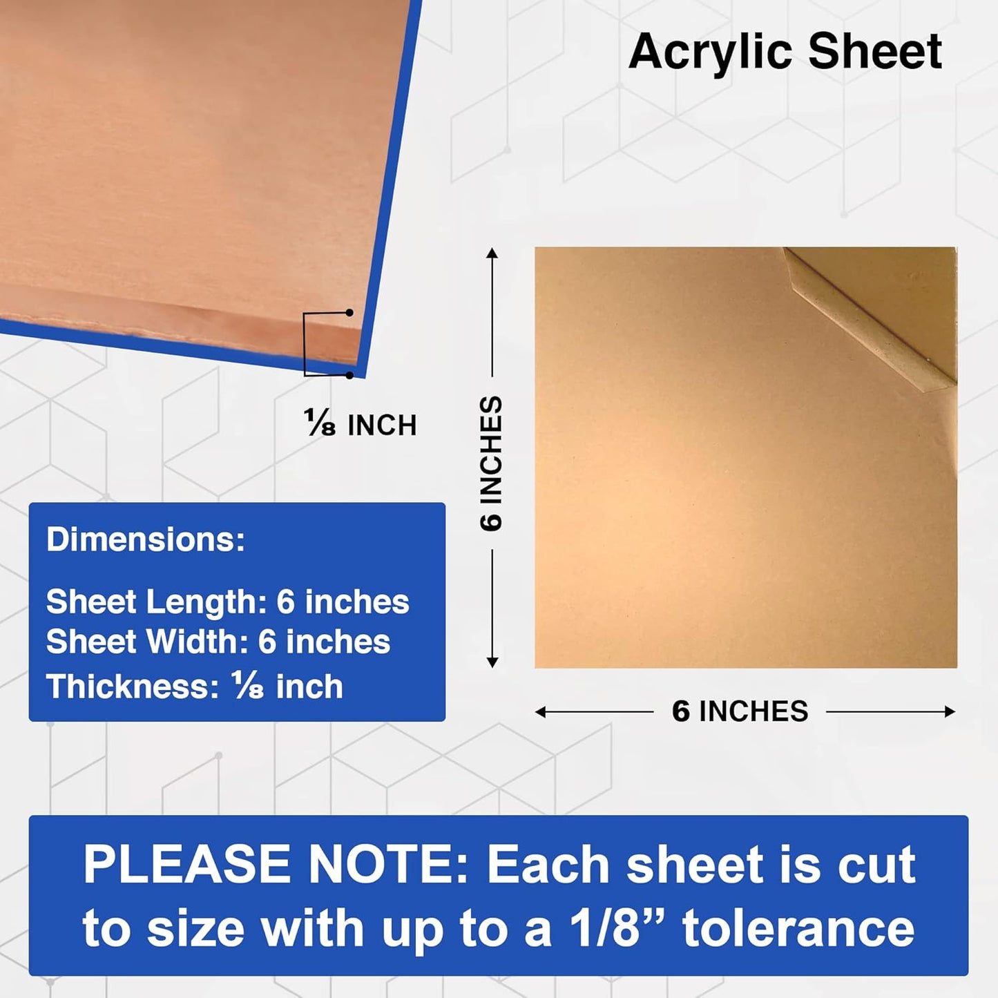 Duco USA-Made Clear Cast Acrylic Sheet 1/8 Inch Thick 6" x 6" - 6 Pack of Transparent Plexiglass Sheet - Lightweight Acrylic Board for Window Replacements, Displays, Signs, and More