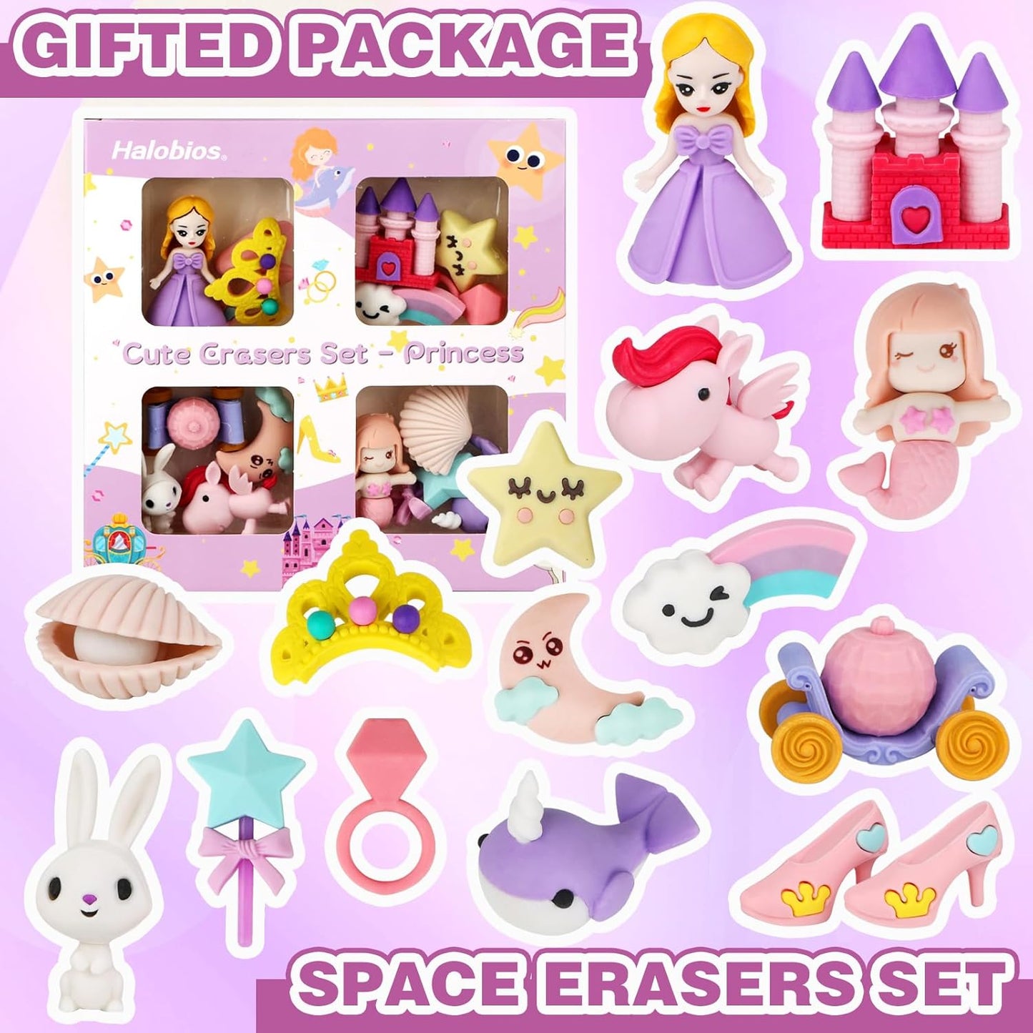 Erasers Set for Kids, Princess Castle Pencil Eraser Bulk for Kids, Take Apart Puzzle Erasers for Classroom Prizes, Game Reward, Egg Fillers, Back to School Gift for Boys and Girls Desk Pets