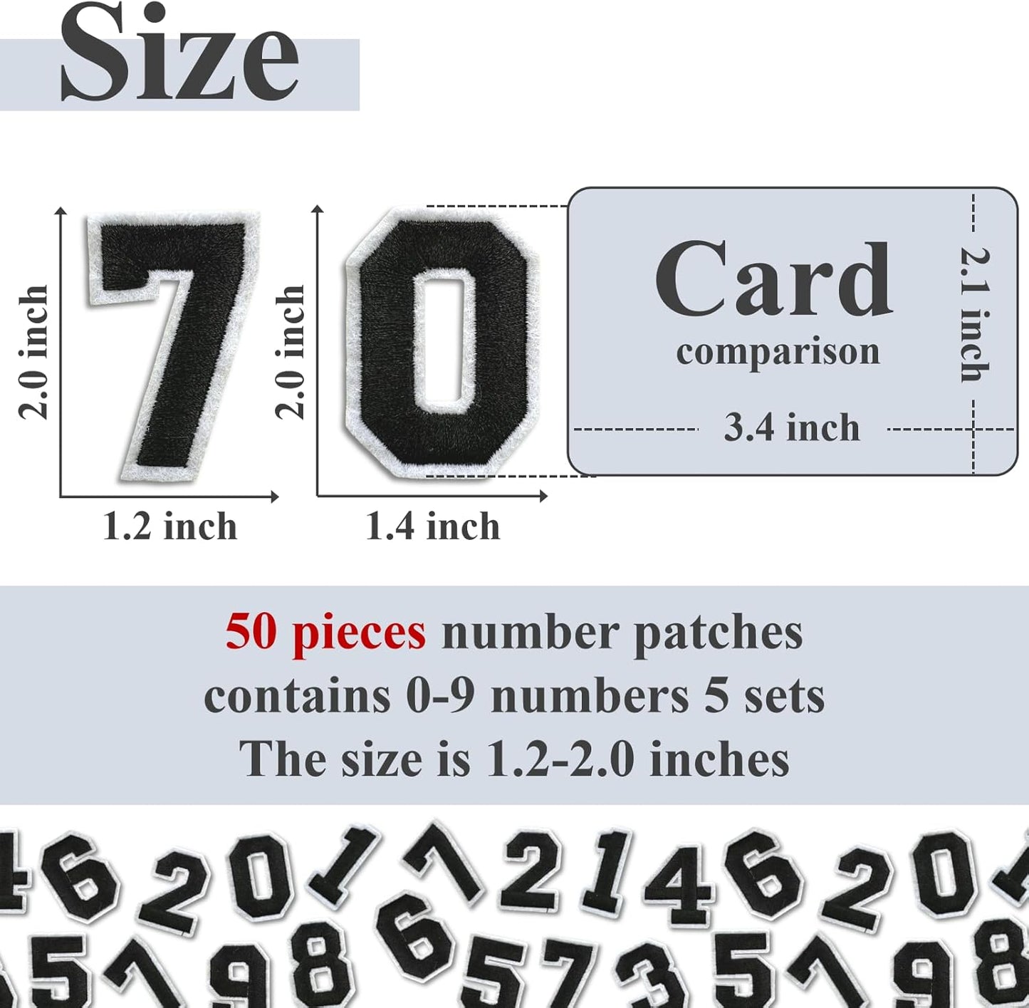 Number Iron On Patches, Numbers 0-9 Embroidery Applique Patch, DIY Decorative Heat Press Patches for Clothing Jeans Jackets Backpacks Hats (Black 50 Pcs)