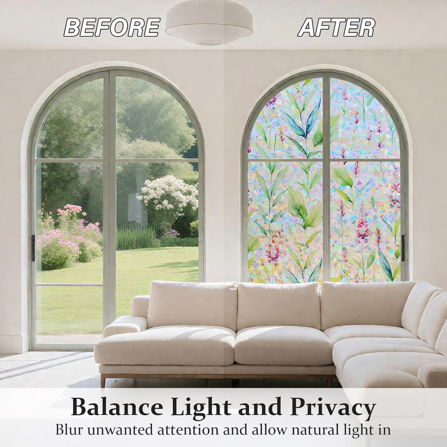 Donox Decorative Window Privacy Film, 3D Floral Stained Glass Window Film Static Cling Rainbow Privacy Sticker for Glass Door Heat Control Anti UV, No Adhesive (Gladiolus,35.4 x 78.7 inches)