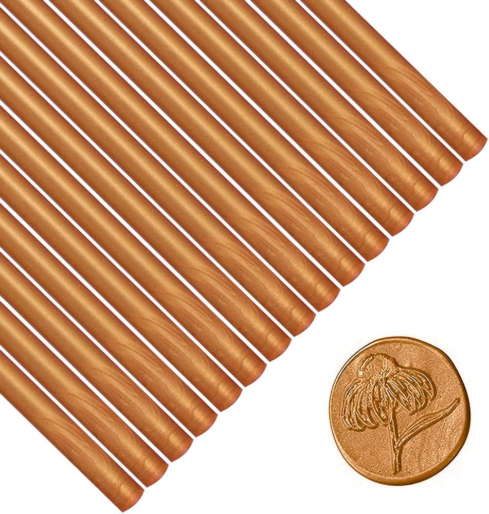 Wax Seal Sticks, Afobby 15 Pieces Glue Gun Sealing Wax Sticks for Wax Seal Stamp, Coffee Gold Wax Sealing Sticks for Wedding Invitations, Cards, Envelopes