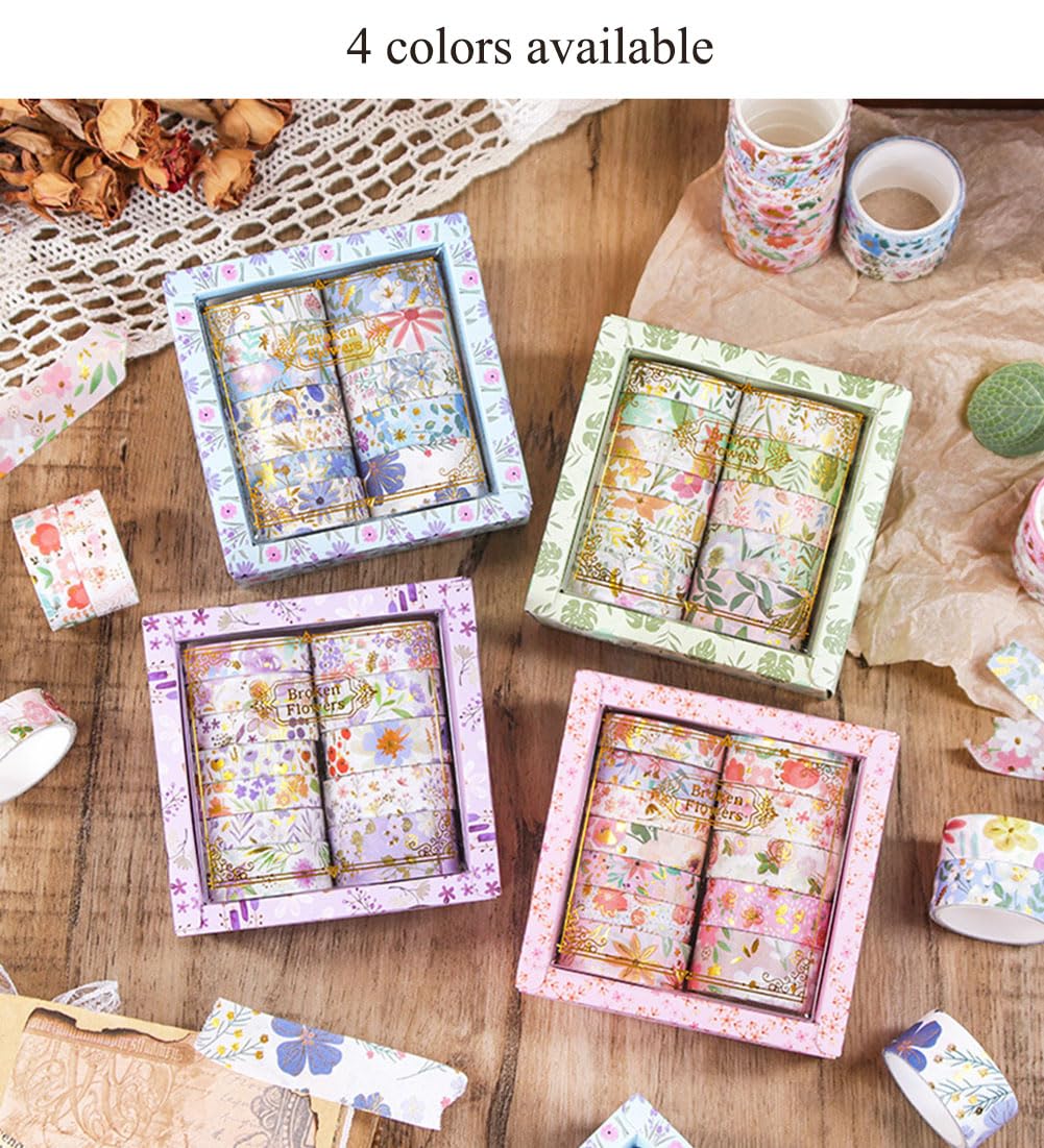 MAFELOE 2 Meters Long 12 Rolls Washi Tape Set, Decorative Adhesive Supplies for Scrapbook Journaling Junk Bullet Art Collage-Floral Print Series-Purple (HZ-3Y-SHMJ-01)