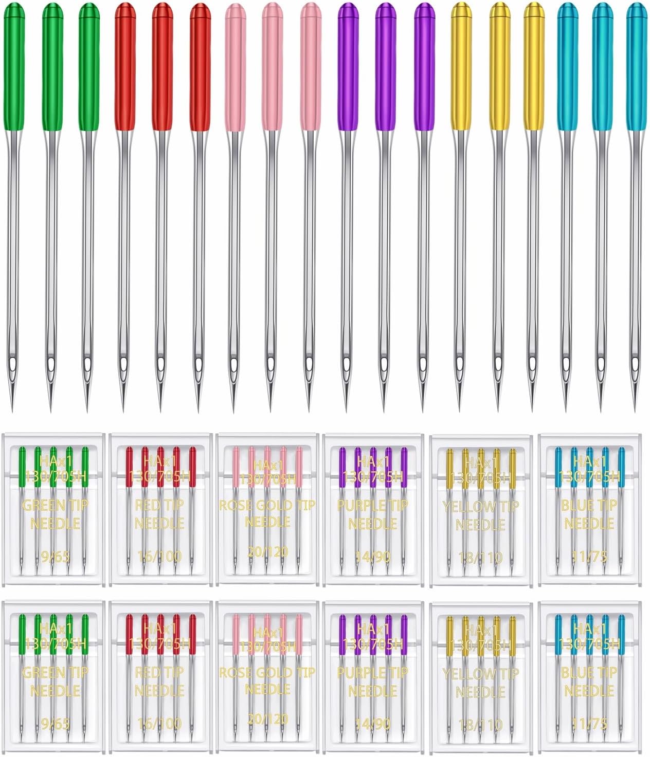 HONEYSEW 60 Pieces Sewing Machine Needles Universal Regular Point Machine Needles for Home Sewing Machine Compatible with Singer, Brother and Old Sewing Machine (Yellow Size, 18-60PCS)
