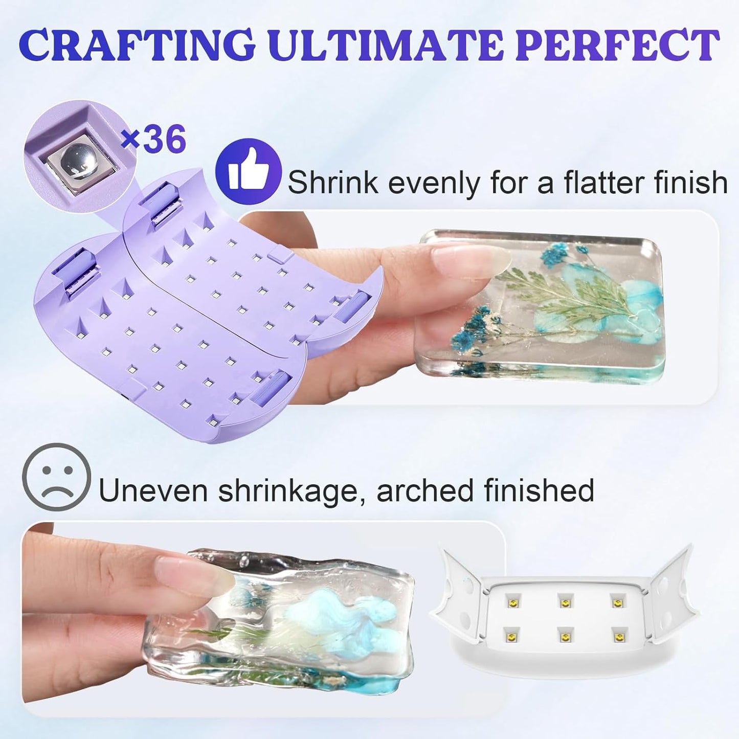 LET'S RESIN UV Light Advanced,Two-Sided Longer time Setting(2m,3m,5m) UV Lamp with Single Head Adapter, Large Size 36 Beads LED UV Light for Resin Curing,Resin Molds,DIY Craft Decor(Purple)