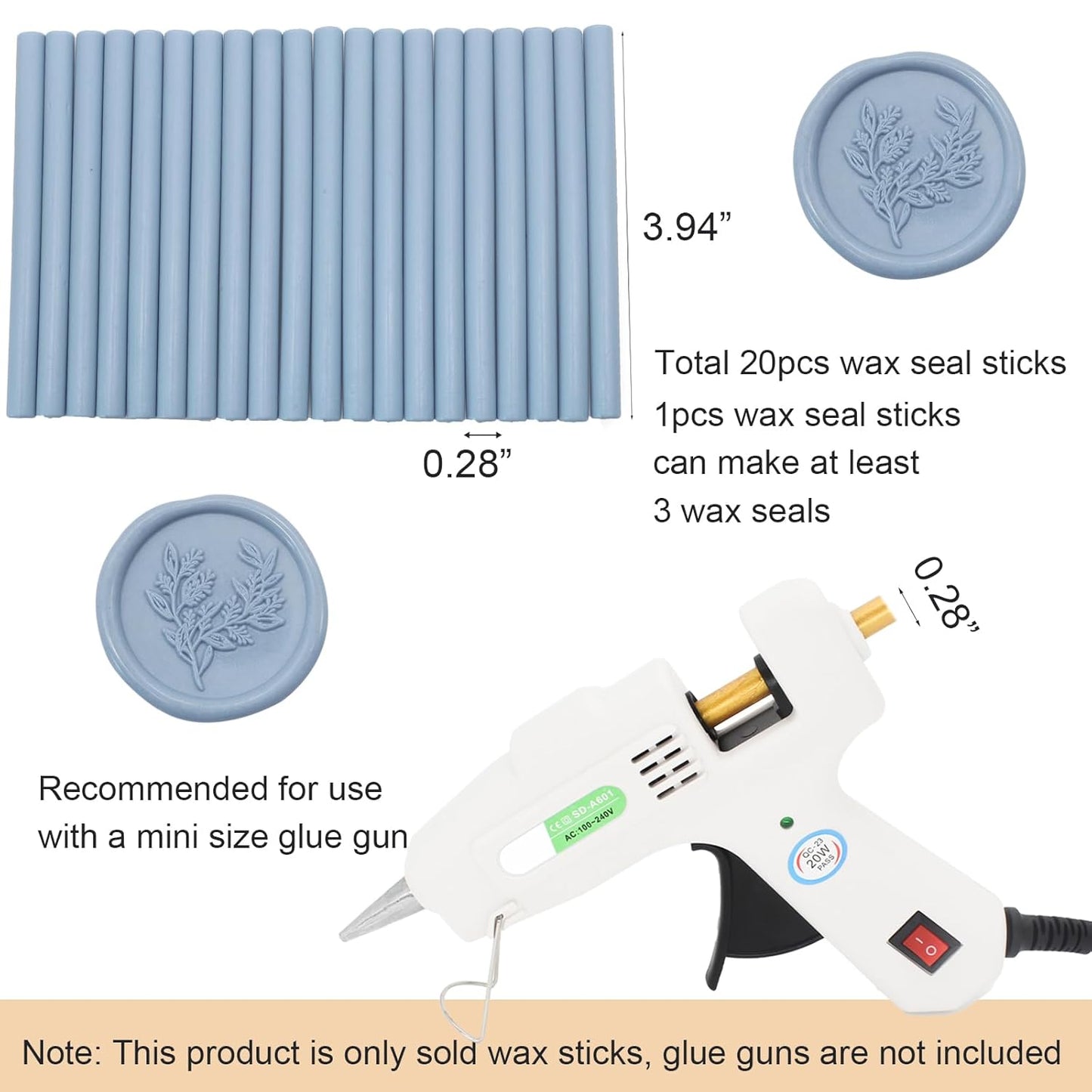Dusty Blue Wax Seal Sticks 20pcs, Andotopee Glue Gun Wax Seal Sticks for Wax Seal Stamp, Premium Sealing Wax for Envelope Letter Seal Wedding Invation Craft Adhesive, Great Gift Ideas (Mini Size)